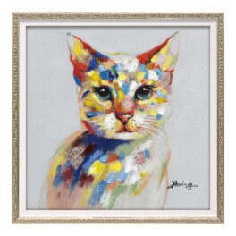 オイルペイントアート カラフルキャット ＜約３３×３３ｃｍ＞ 