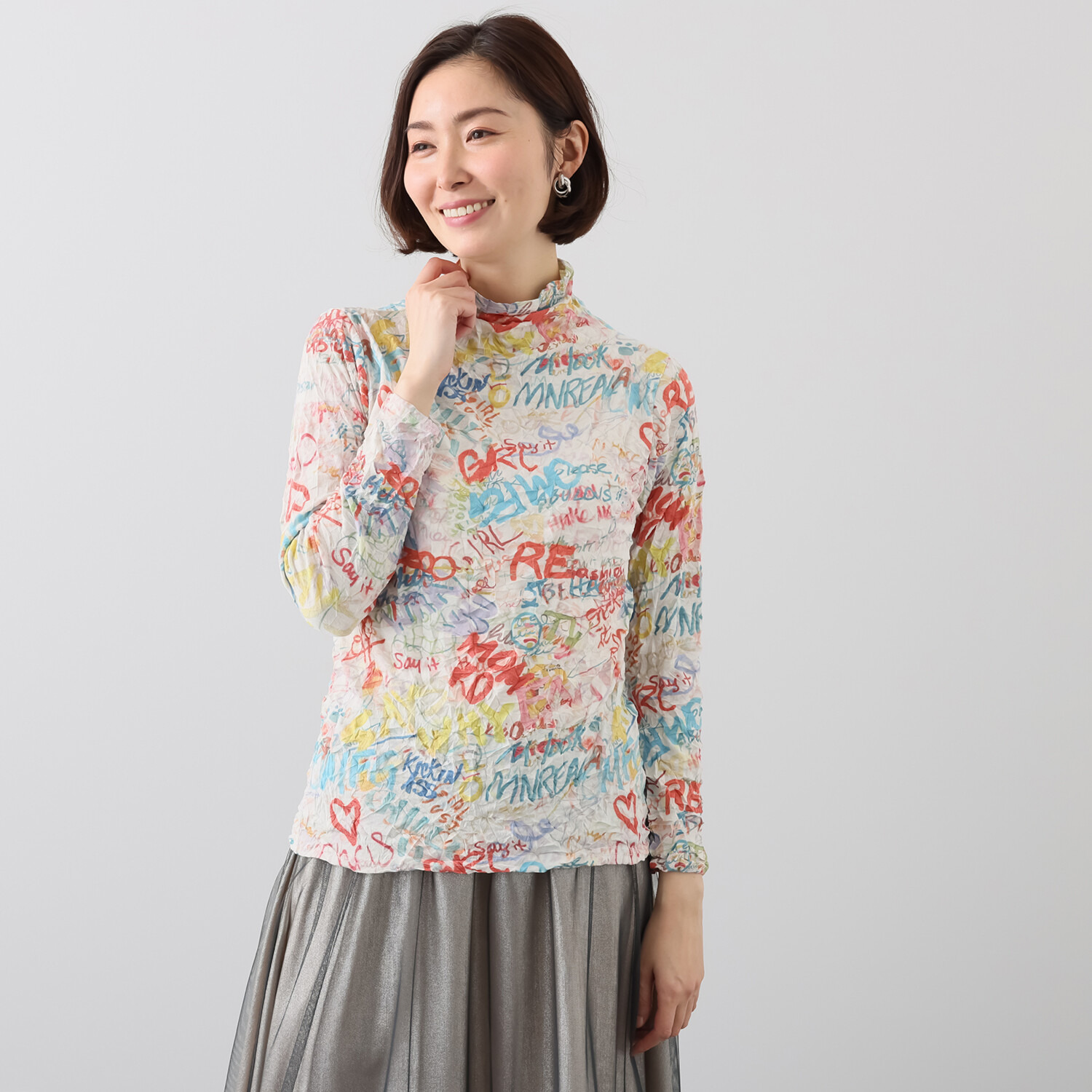 アリュメット シワ加工 カラフルカットソー