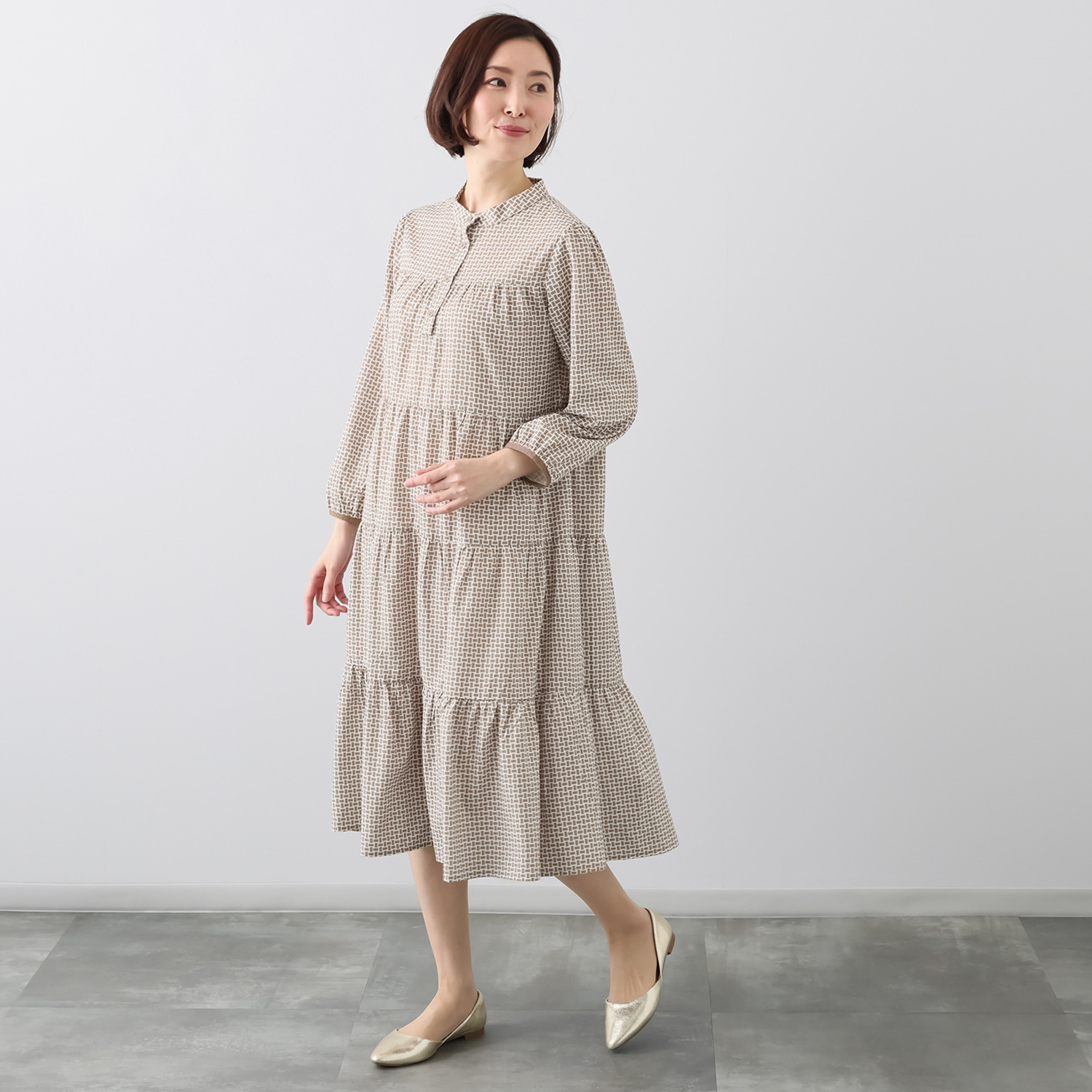 アリュメット バスケット柄 ティアードワンピース