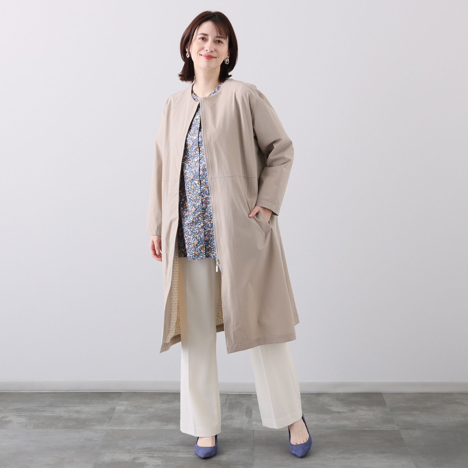 アリュメット ナイロン混ストレッチ ワンピコート