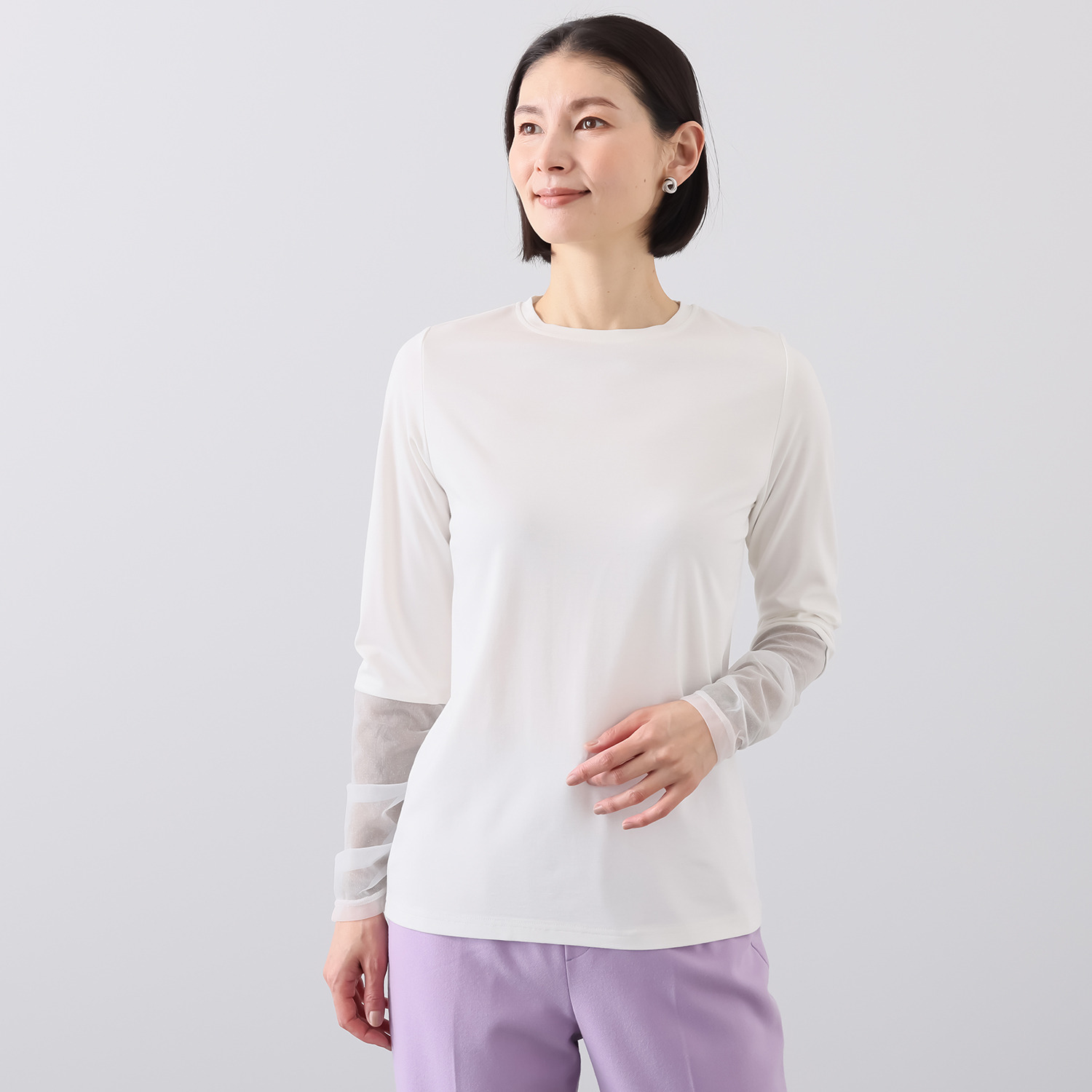 コモエリークローゼット 異素材ギャザーアクセント プルオーバー