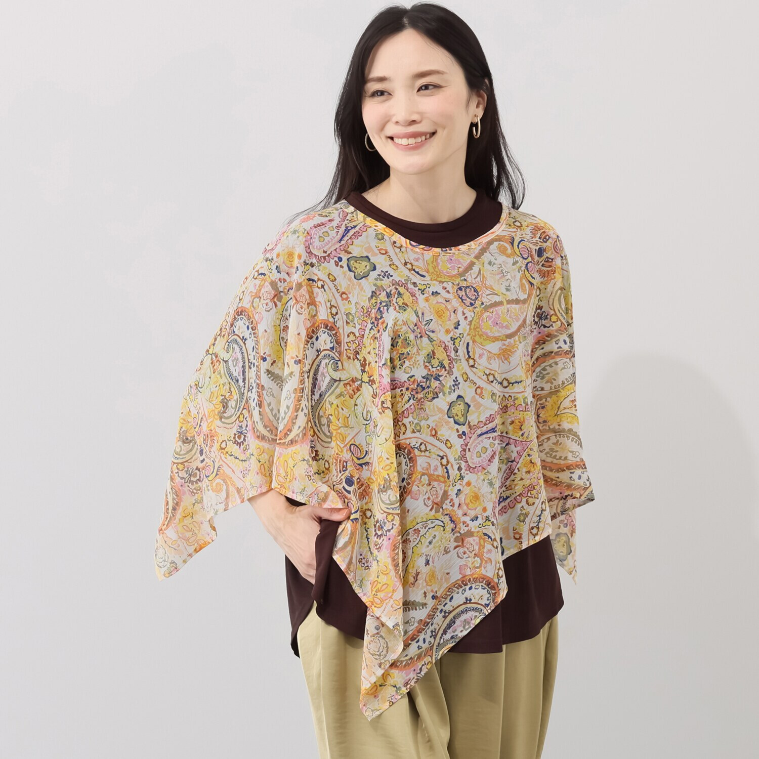 シルバーミントシュガー プリント楊柳 変幻自在な スカーフプルオーバー