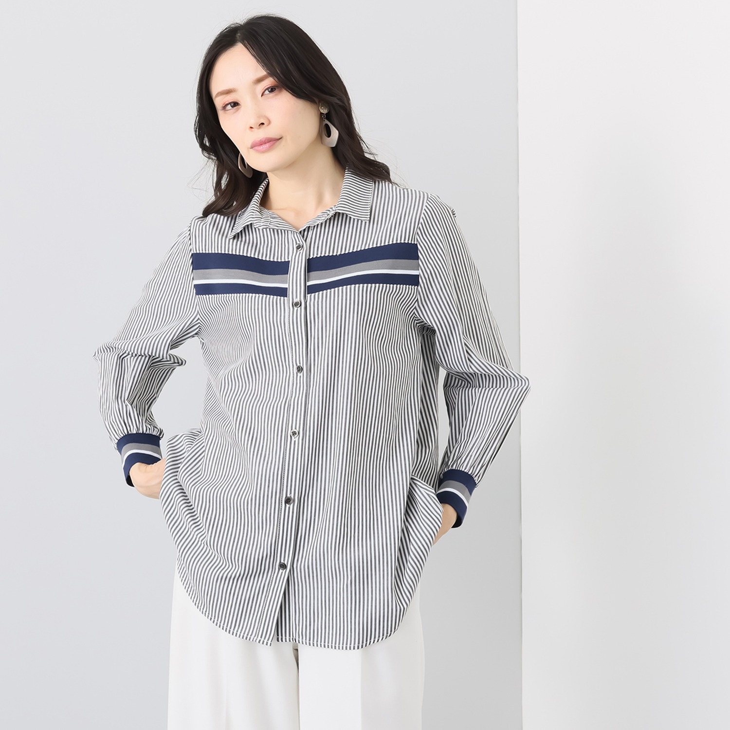 ダジュール リブアクセント ストライプ ブラウス
