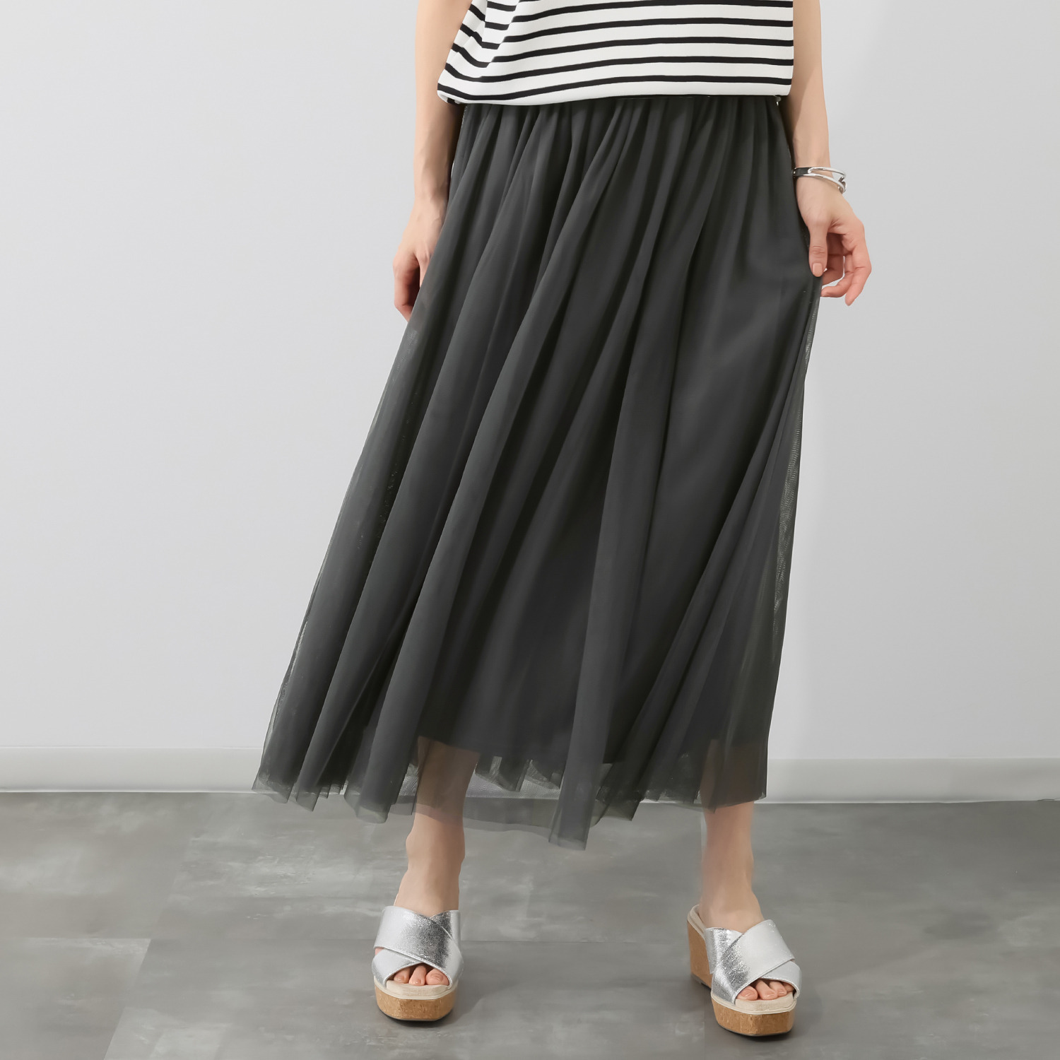 ルクオーレ すっきり見え 大人チュール フレアースカート