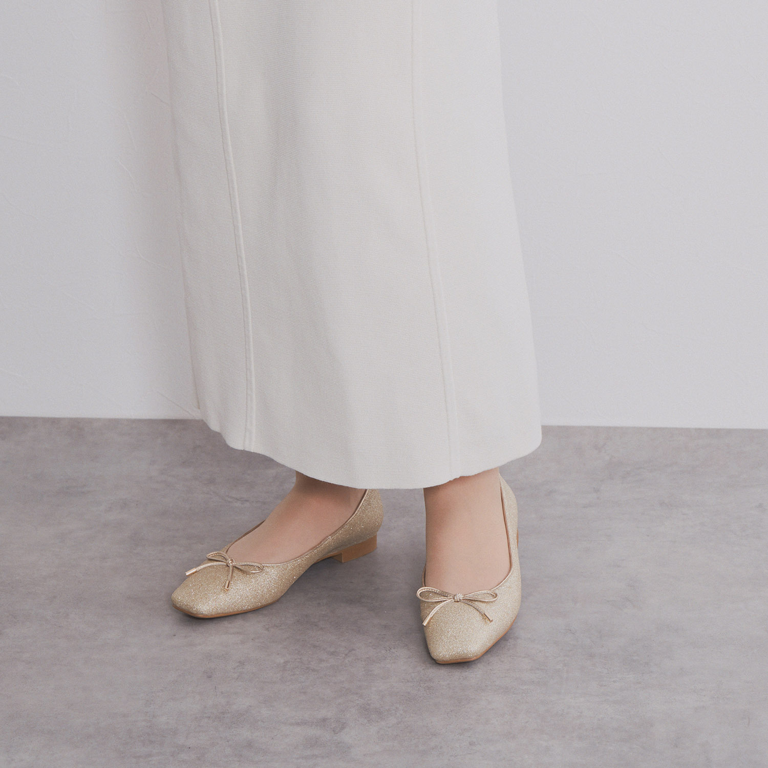 ニカル グリッター リボンアクセント バレエパンプス