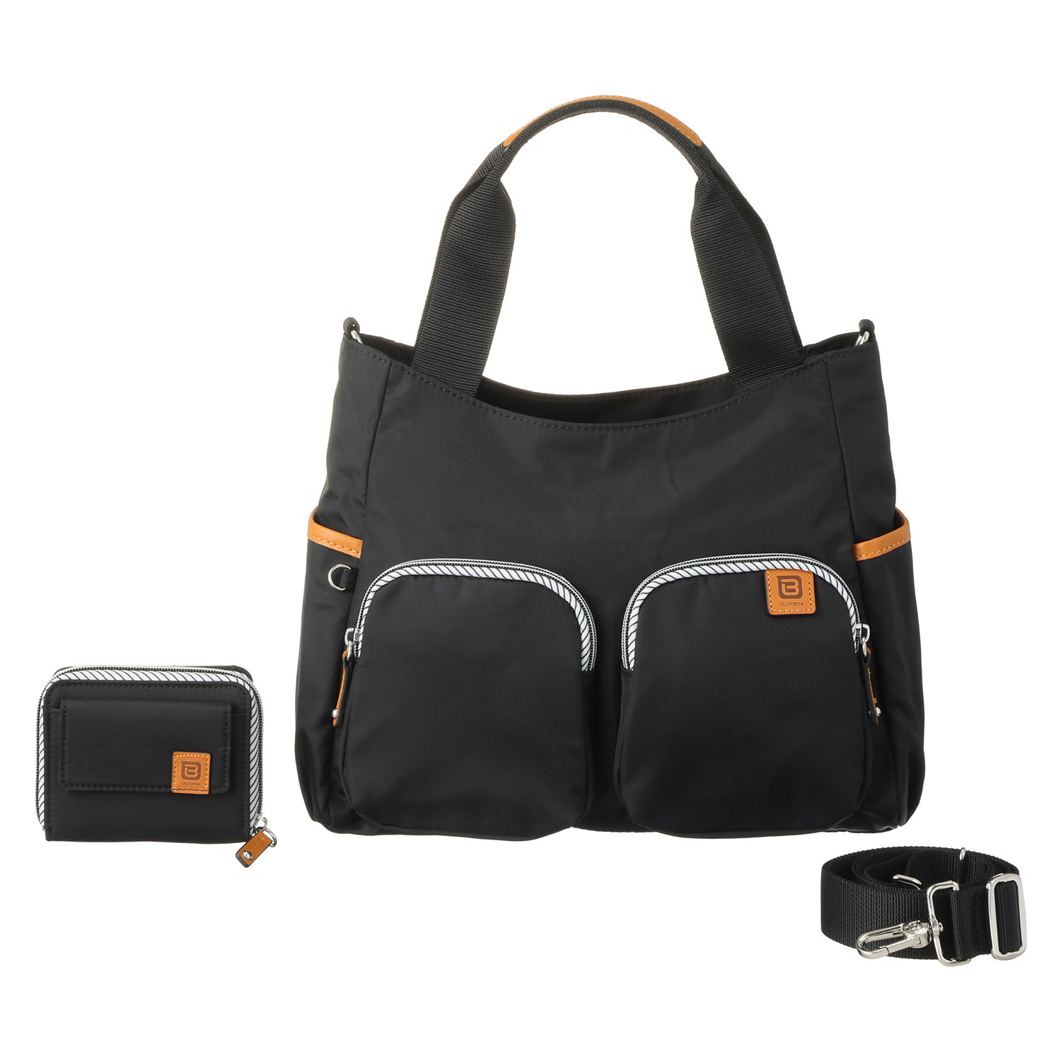 ビサイユ はっ水 レザーアクセント コンパクトウォレット ＆２ウェイトートバッグ