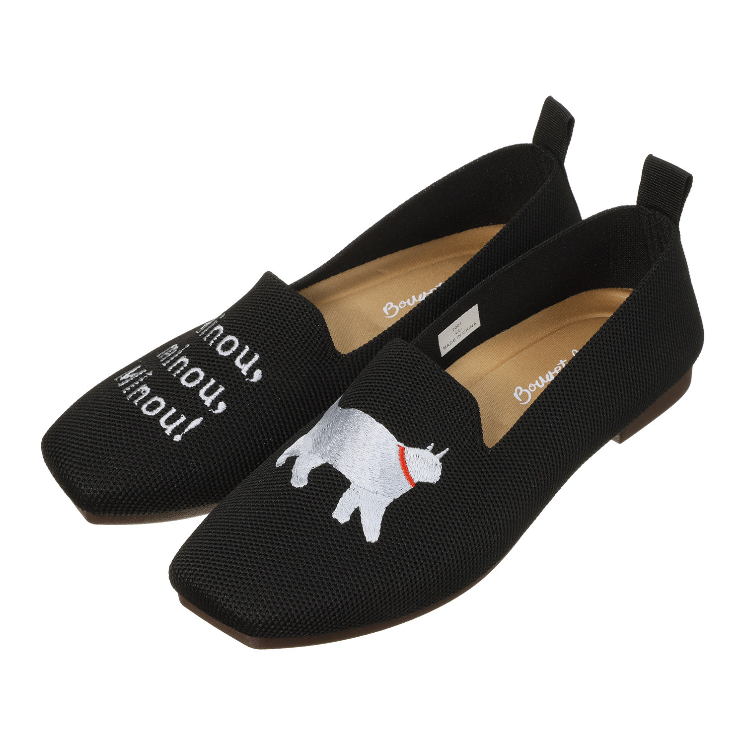 ブーケ スクエアトゥ 猫モティーフ ニットパンプス