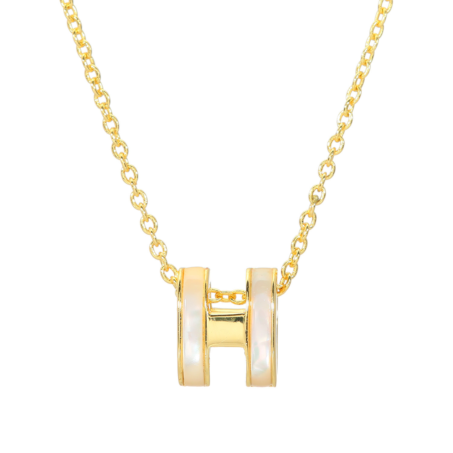 インプレスミー ホワイトシェル “Ｈ”イニシャル スライドチェーン ネックレス