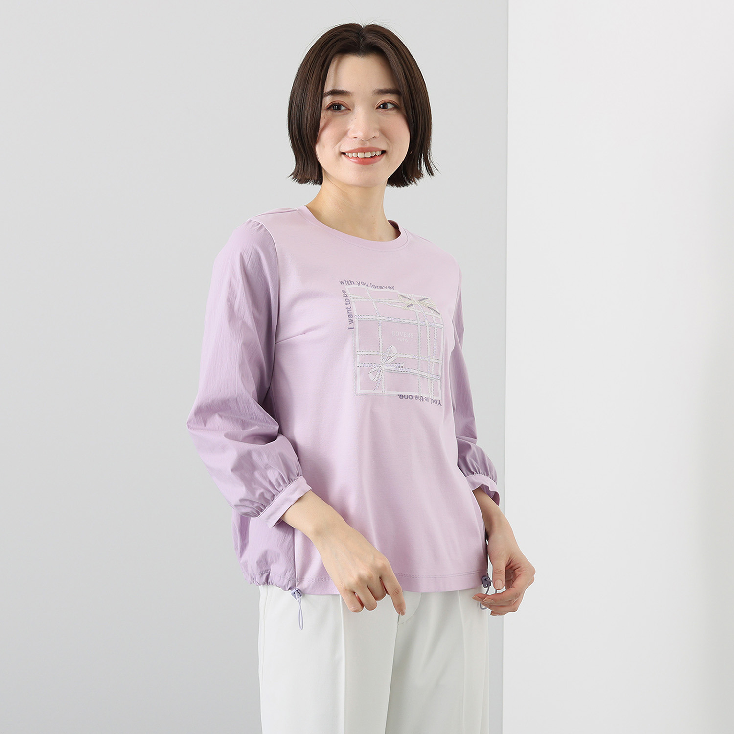 レ・ラリック リボンモティーフ アクセント ロングＴシャツ