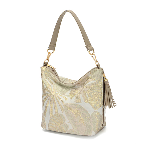 ラルジュ リーフ柄ジャガード 軽量 ２ウェイ ワンショルダーバッグ