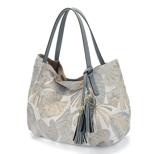 ラルジュ リーフ柄ジャガード 軽量 タッセル付 Ａ４トートバッグ