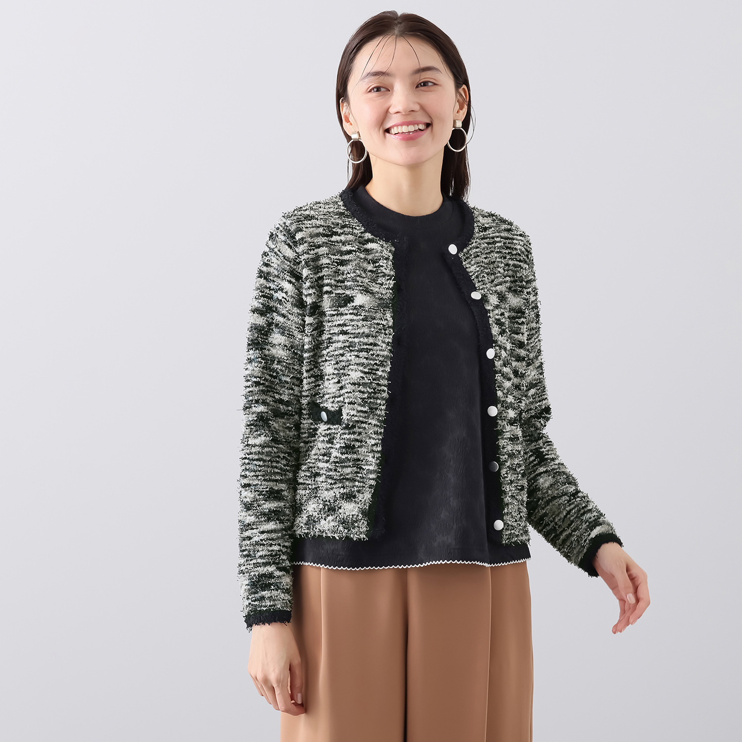 アリュメット ファンシーヤーン 配色カーディガン