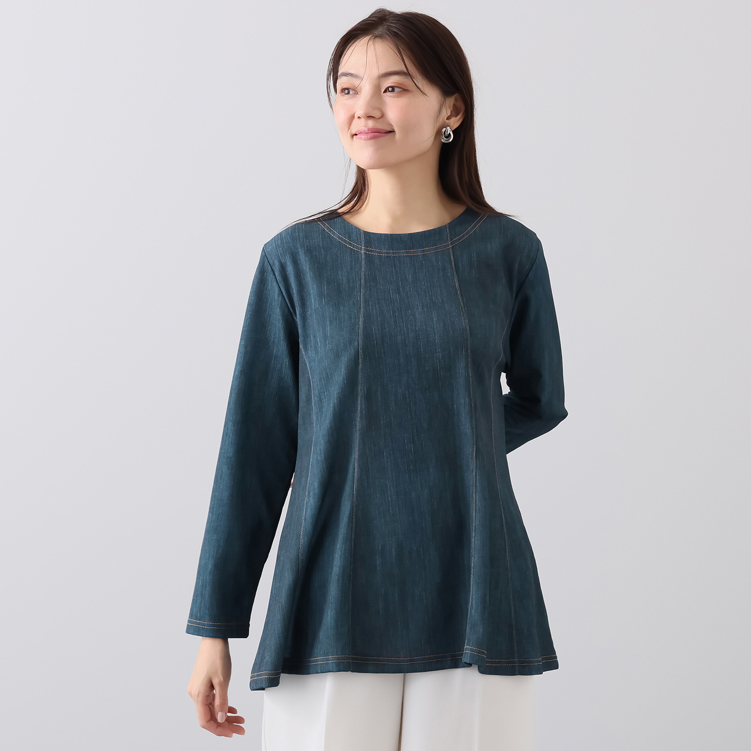 ダジュール デニム調プリント フレアーチュニック