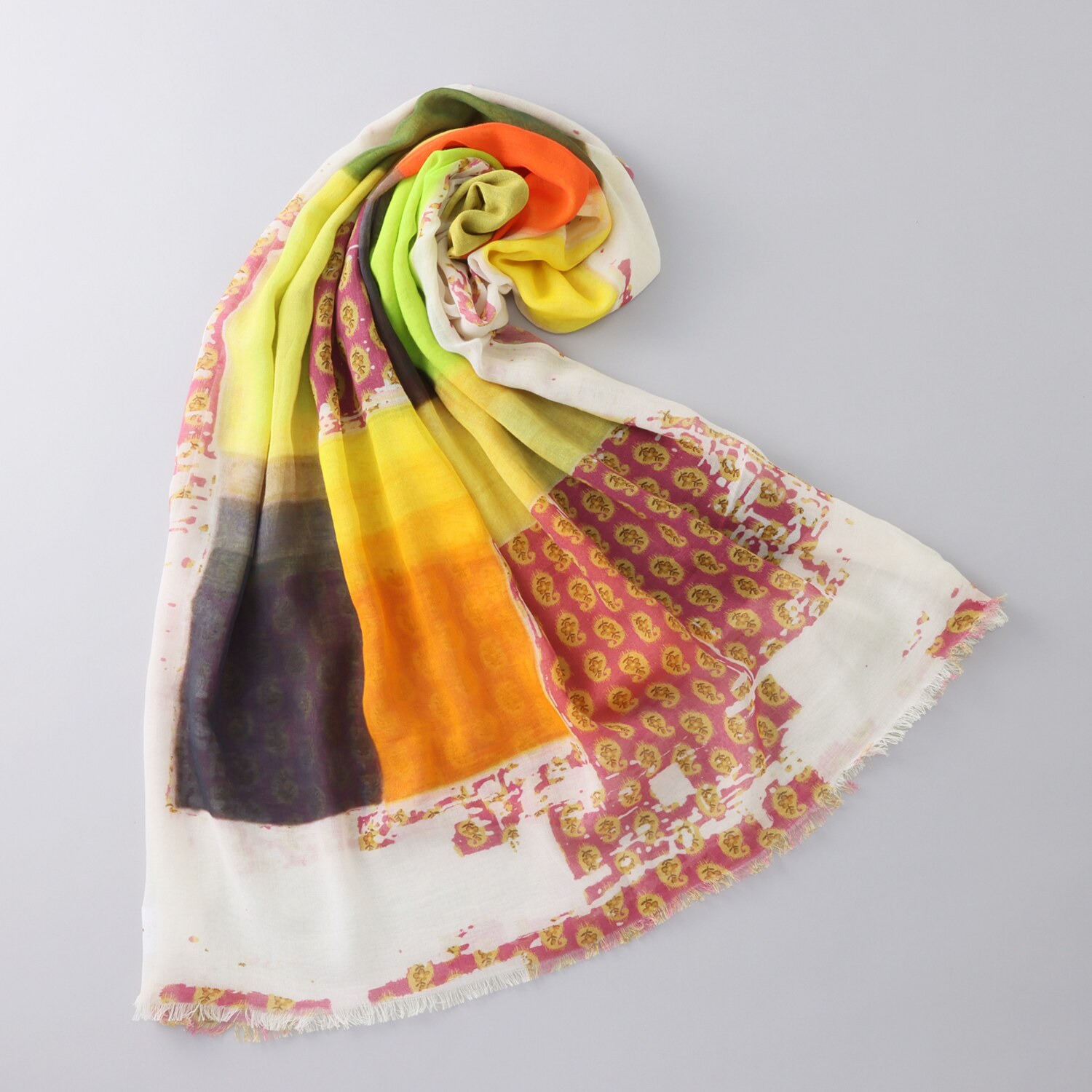 ダジュール 配色ブロックプリント ストール