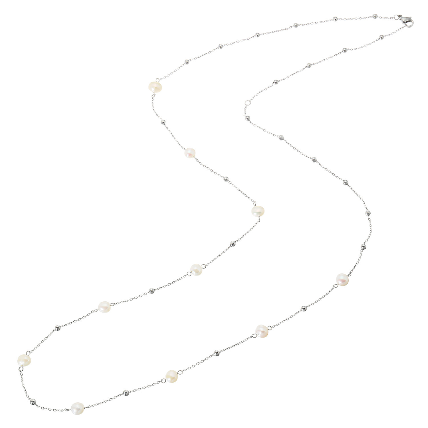 カリーナ・ペルラ ステンレスボール＆ 淡水パール ステーション ロングネックレス