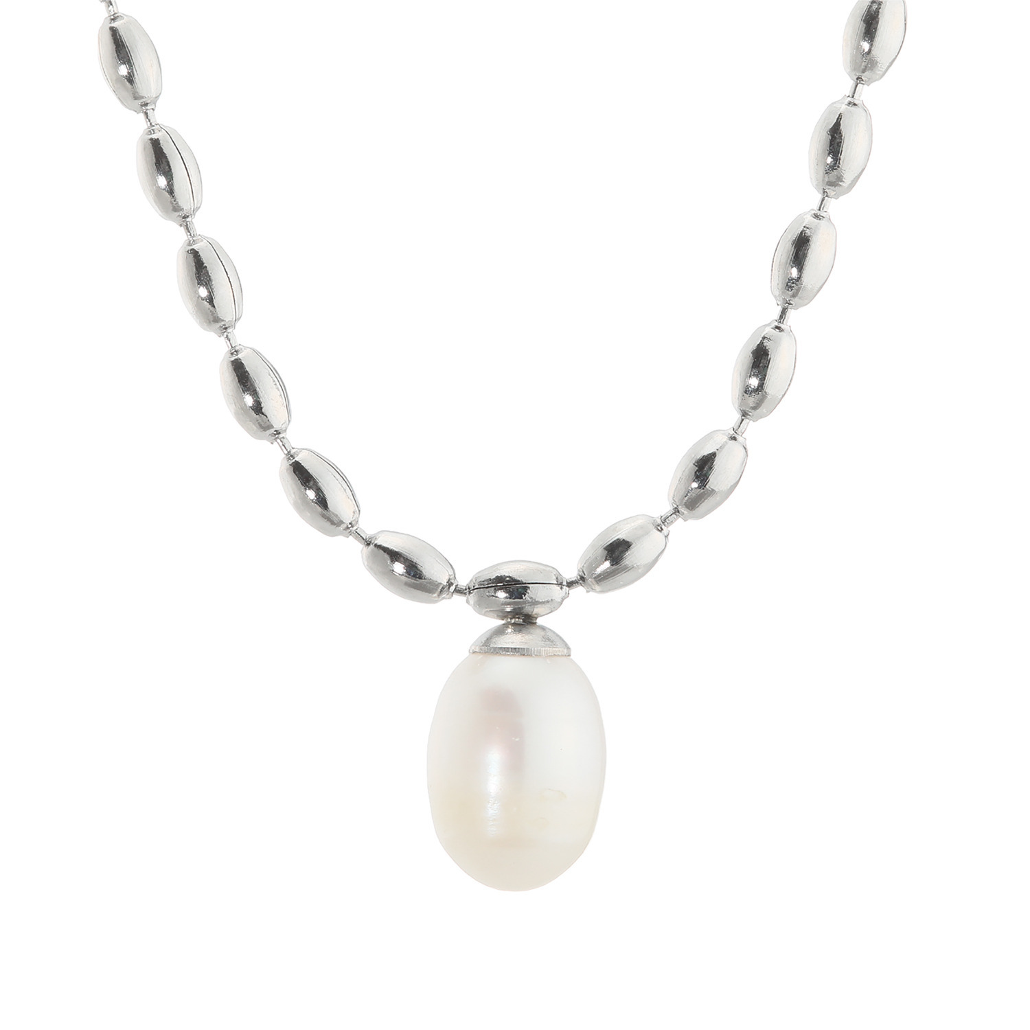 カリーナ・ペルラ ステンレス 淡水パール 一粒デザイン ネックレス