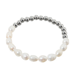 カリーナ・ペルラ ステンレス＆ 淡水パール ハーフアンドハーフ イラスティック ブレスレット