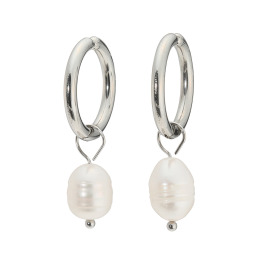 カリーナ・ペルラ ステンレス 淡水パール チャーム付　イージー イヤリング／ピアス