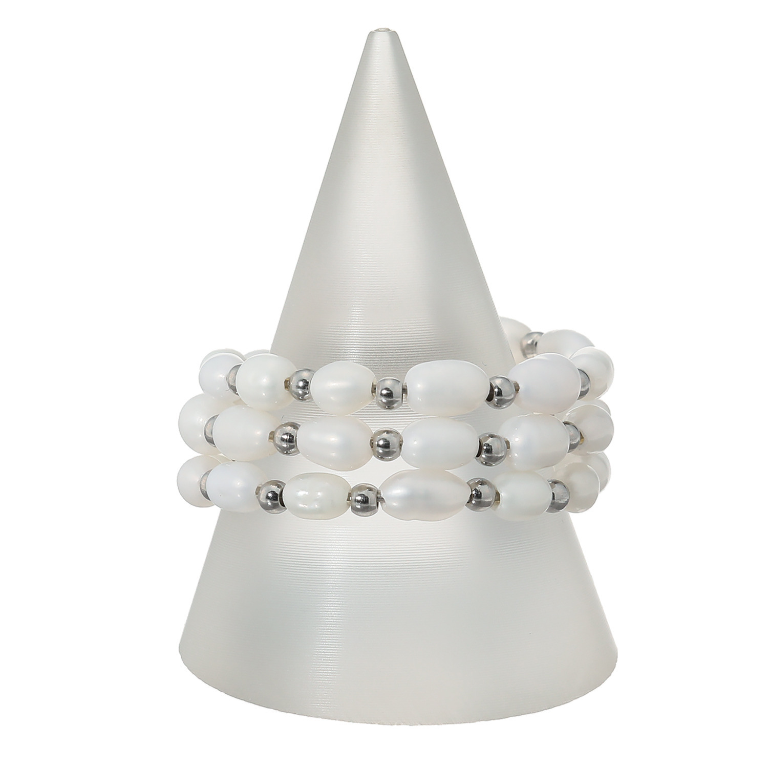 カリーナ・ペルラ ステンレス　淡水パール ３連ワイヤーリング