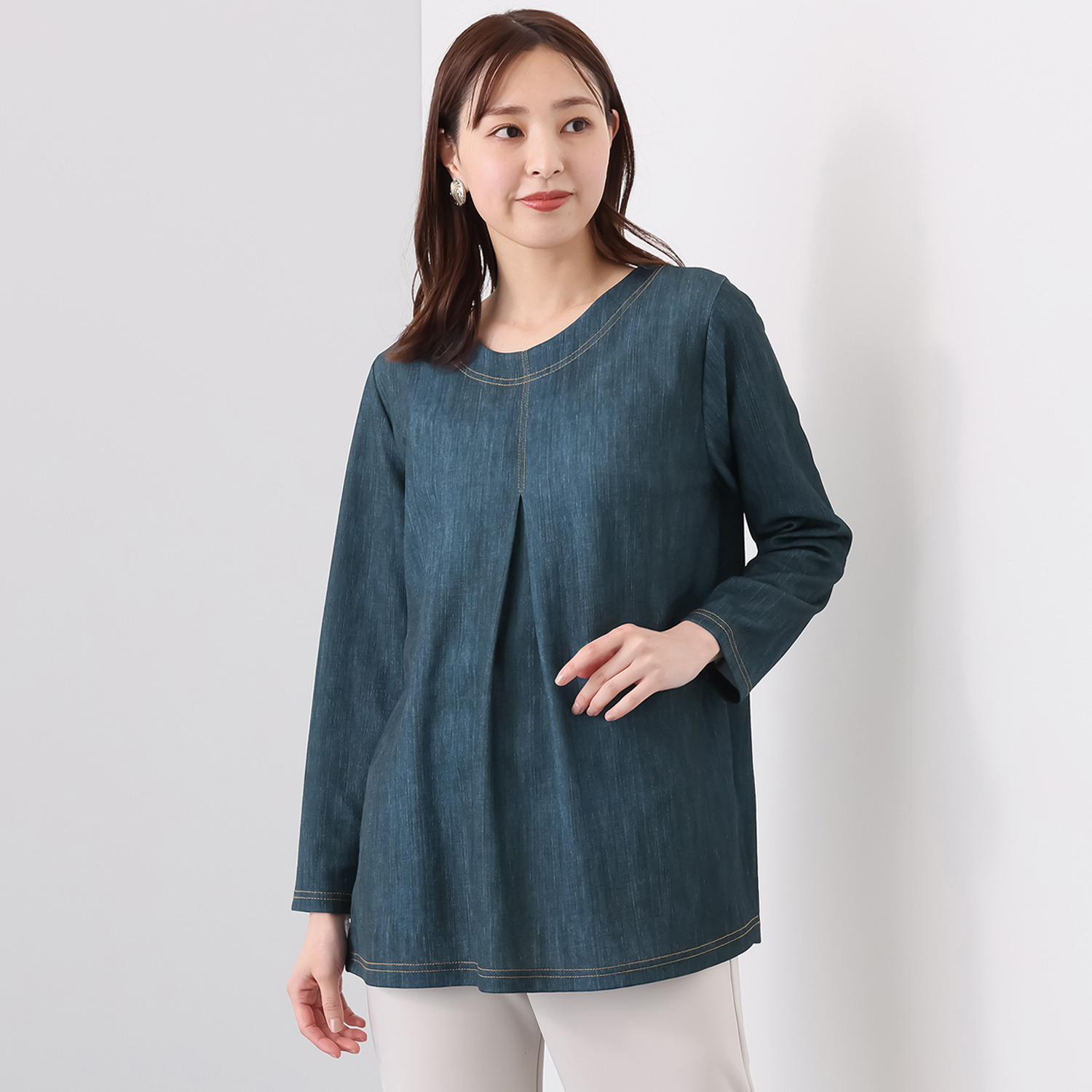 ダジュール デニム調プリント タックチュニック