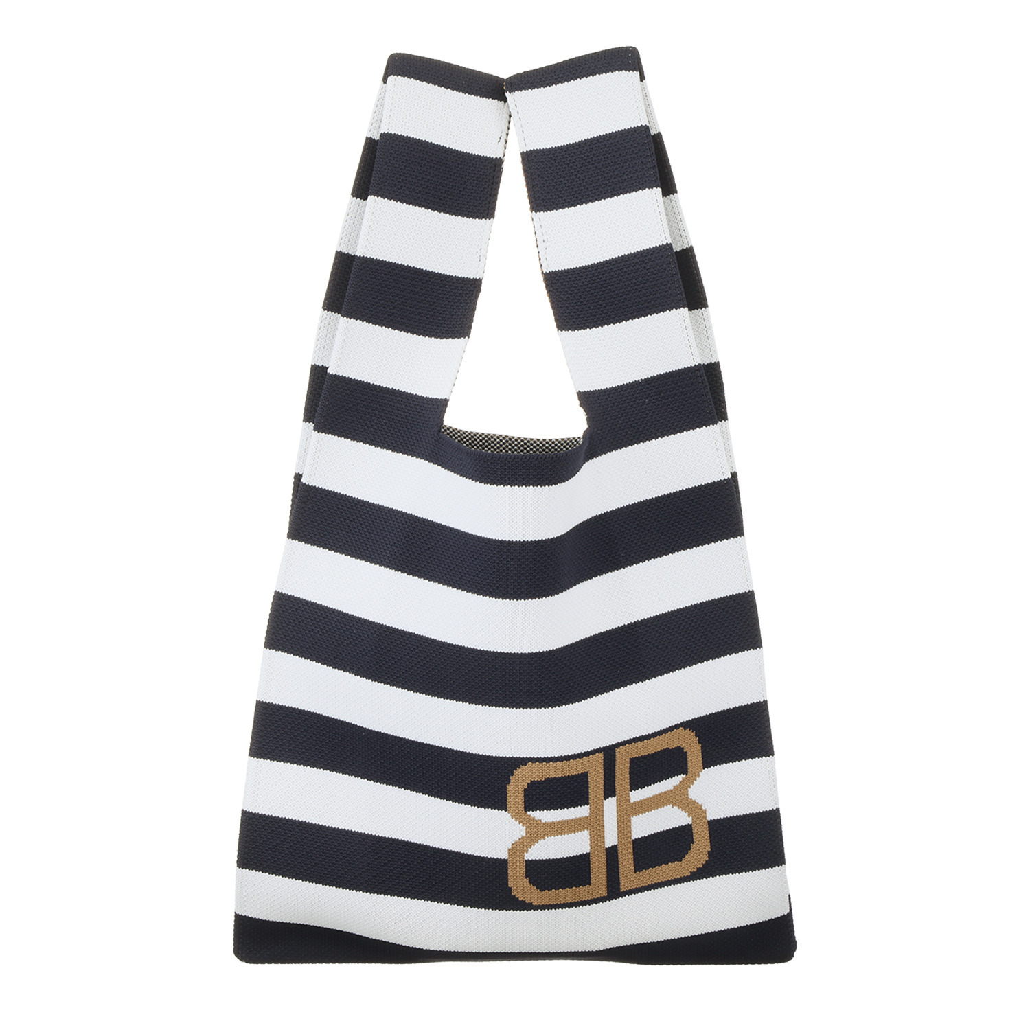 バーチ　ドゥエ ダブルジャガード ロゴ入り ボーダーデザイン ニットバッグ