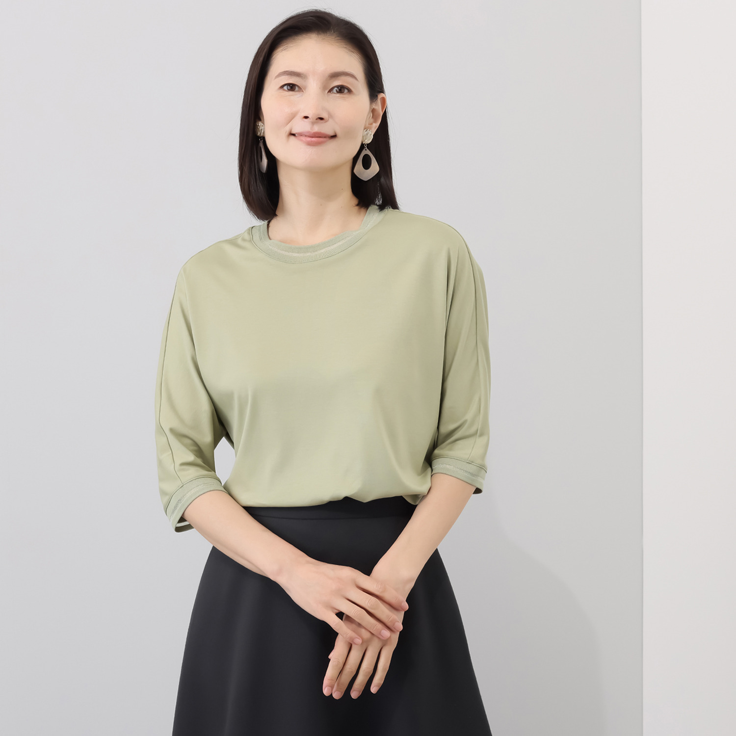 メリオン 接触冷感 美しい光沢至福のタッチ プラチナダブルコットン シアーリブ カットソープルオーバー