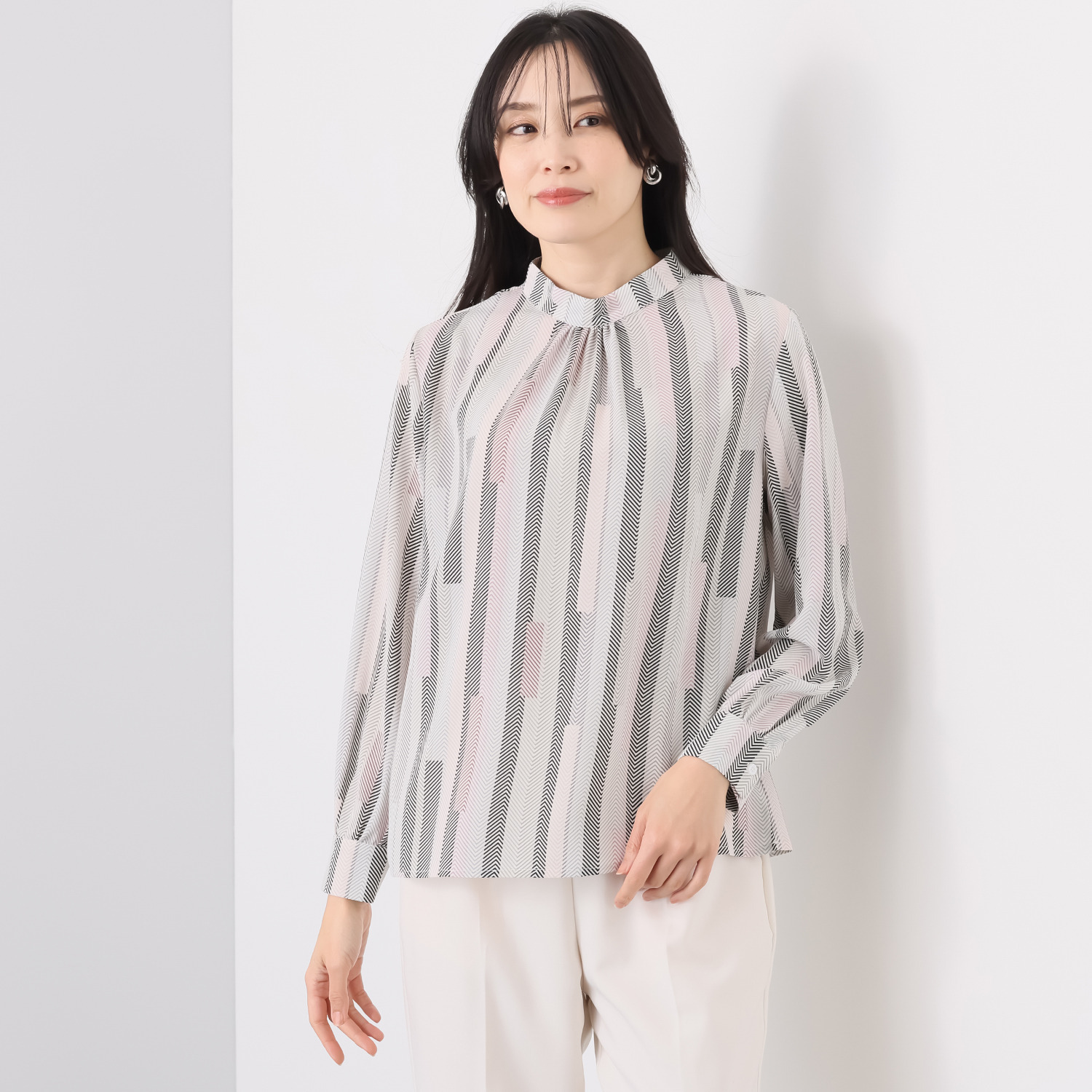 アリュメット ヘリンボーン ストライプ ブラウス