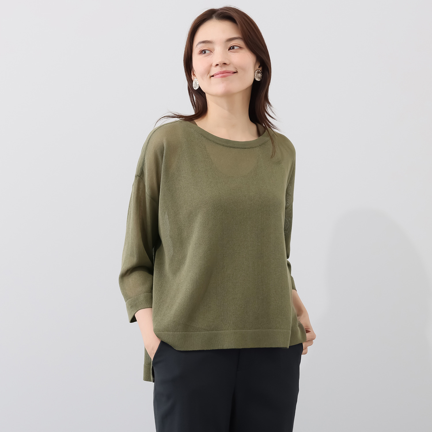 ソアージュ イタリア　カーサ・デル・ フィラート社製糸使用 シアーで上品な煌めき 八分袖プルオーバー