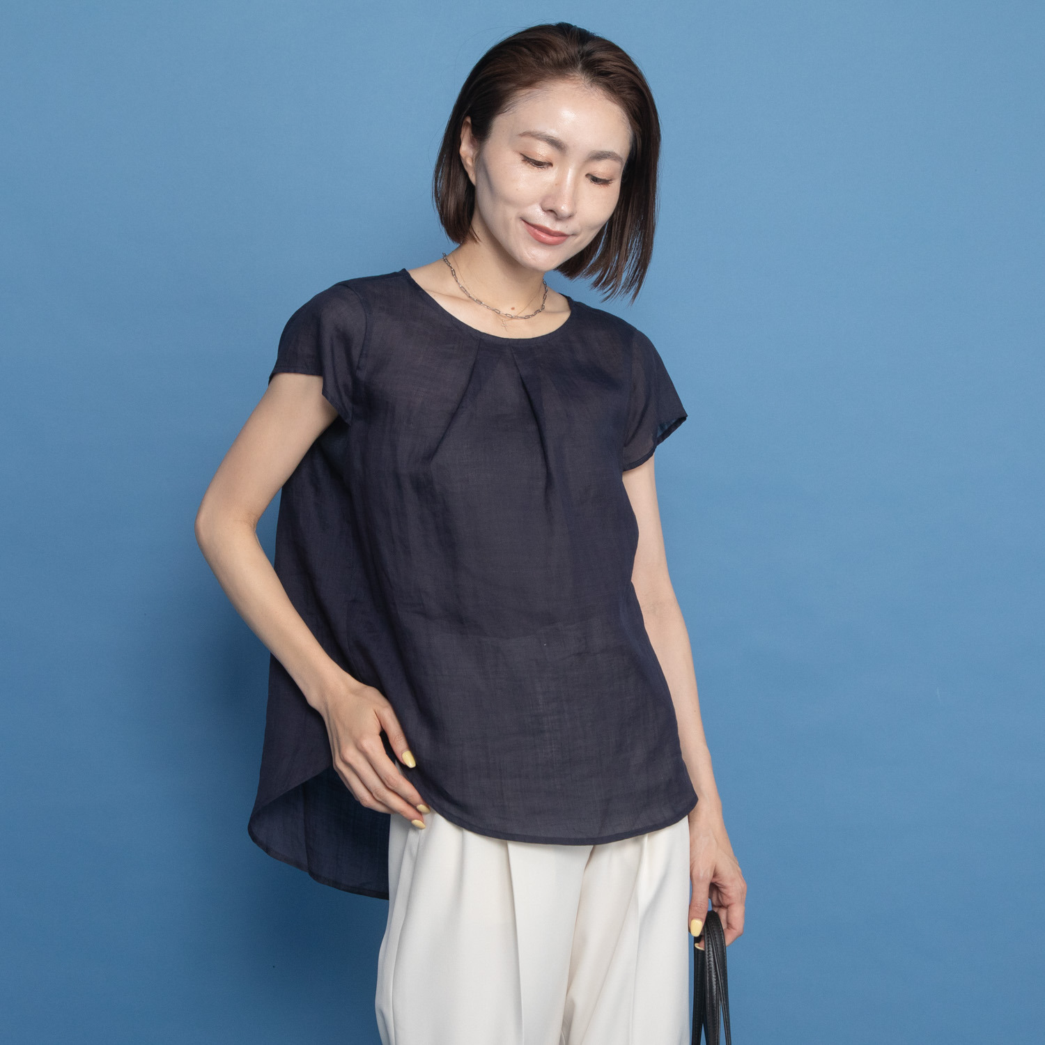 レア　ジェム プレミアムラミーの 極上の涼しさ感じる ランダムタック プルオーバーブラウス