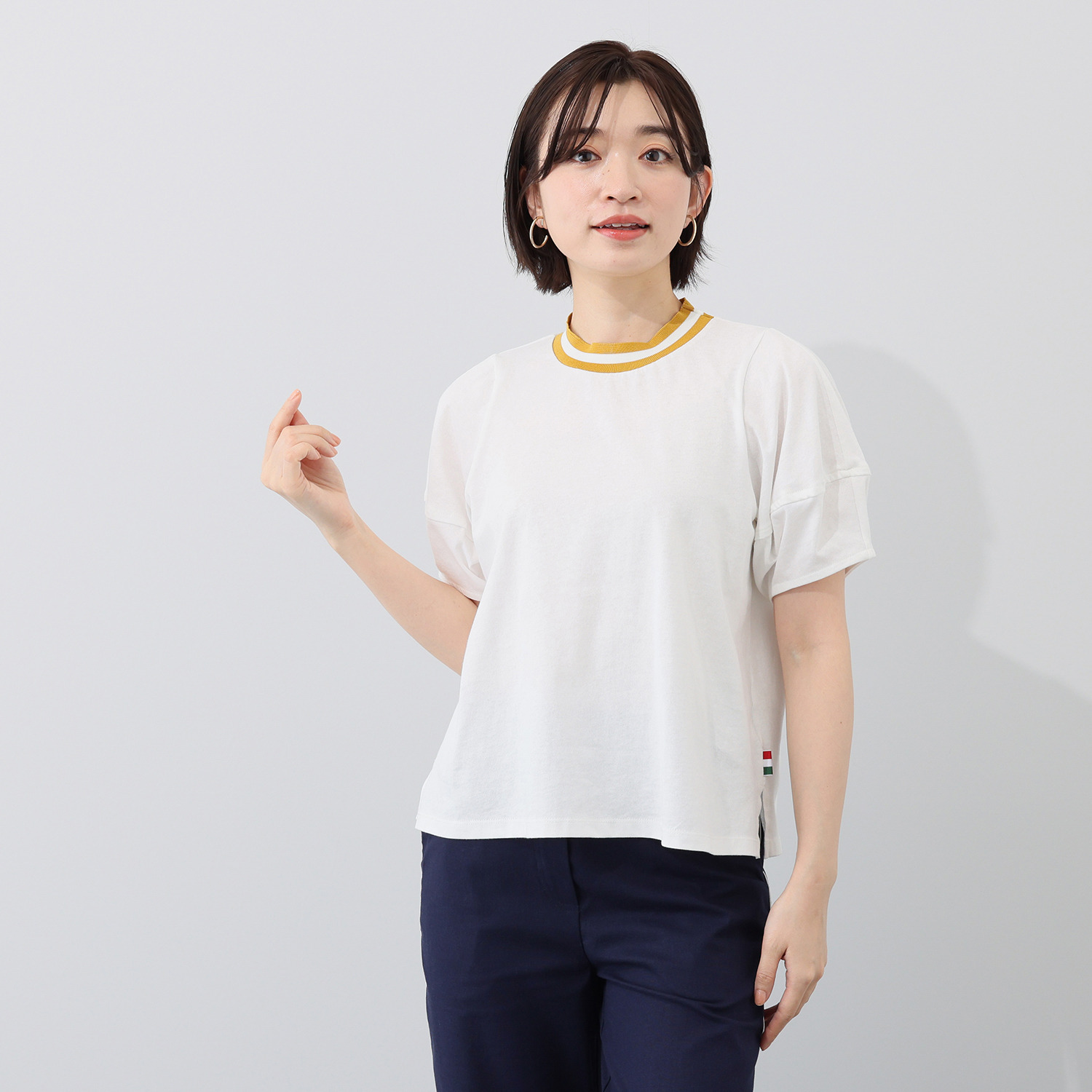 ヴィアゼータ 配色ボーダーリブ 袖コンシャス プルオーバー