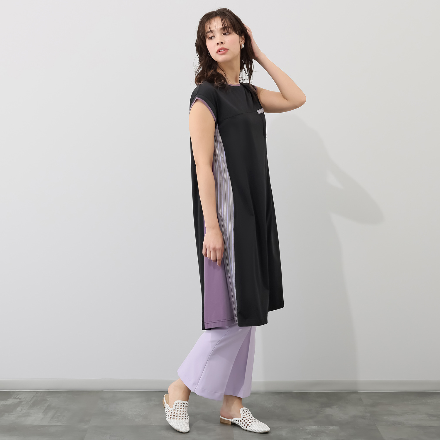 スタイル・ラヴィー ストライプアクセント バイカラーワンピース