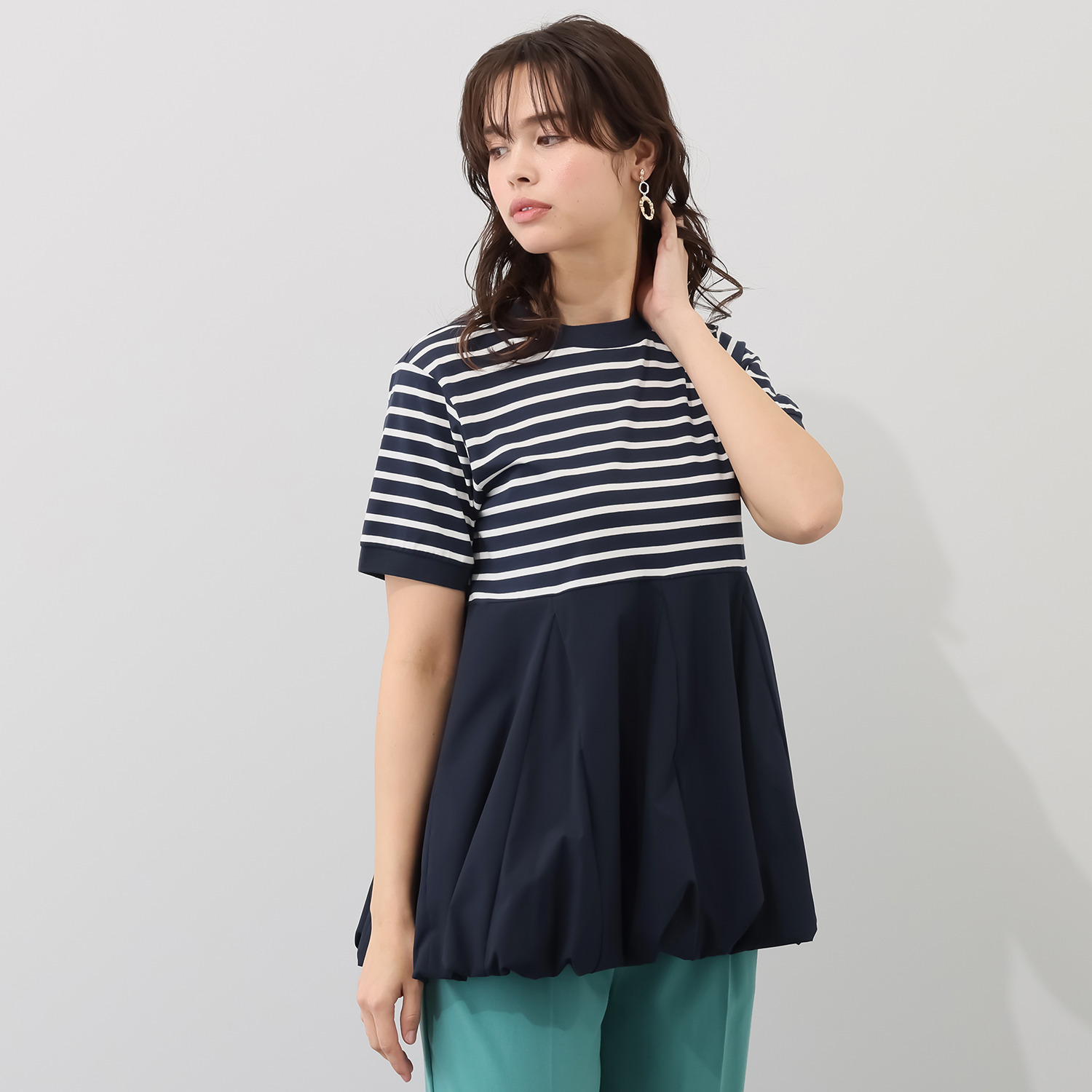 スタイル・ラヴィー バルーンシルエット 異素材ミックス プルオーバー