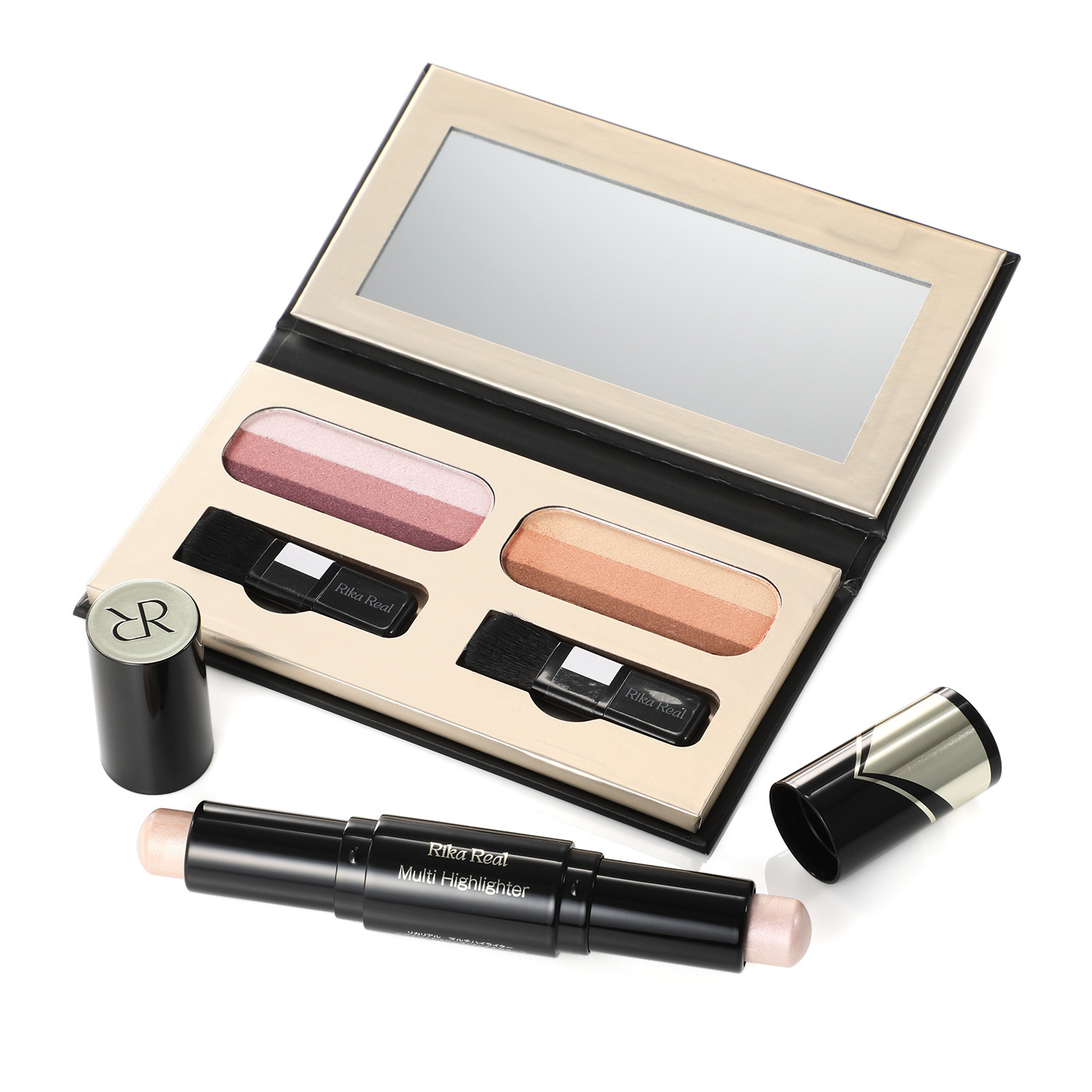 リカリアル １秒グラデーション アイシャドウ ＜ヴァイオレット／ オレンジムーン＞＆ マルチハイライター ＜オーロラピンク／ オーロラゴールド＞