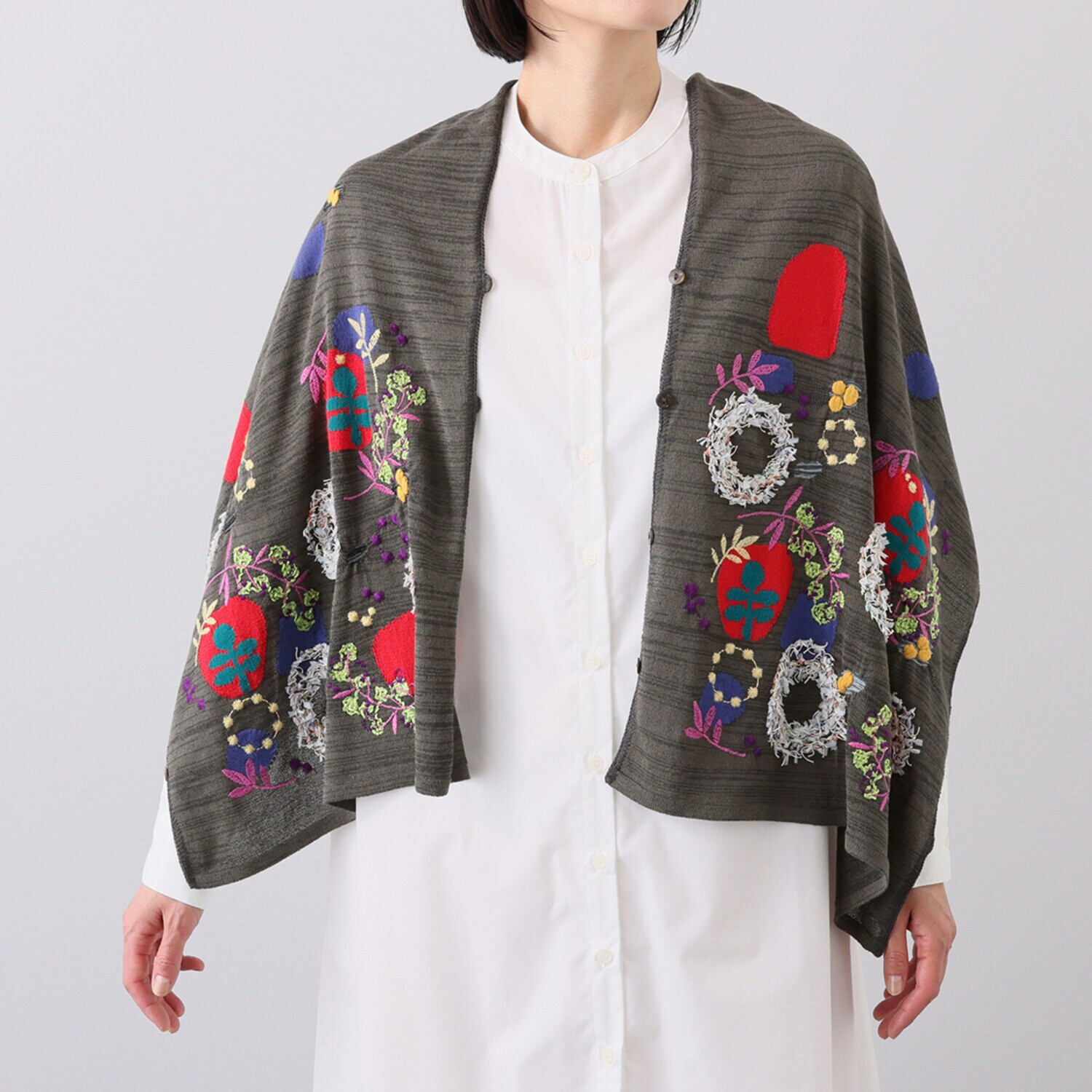 エム　アンド　キョウコ 草冠刺しゅう マルチウェイショール