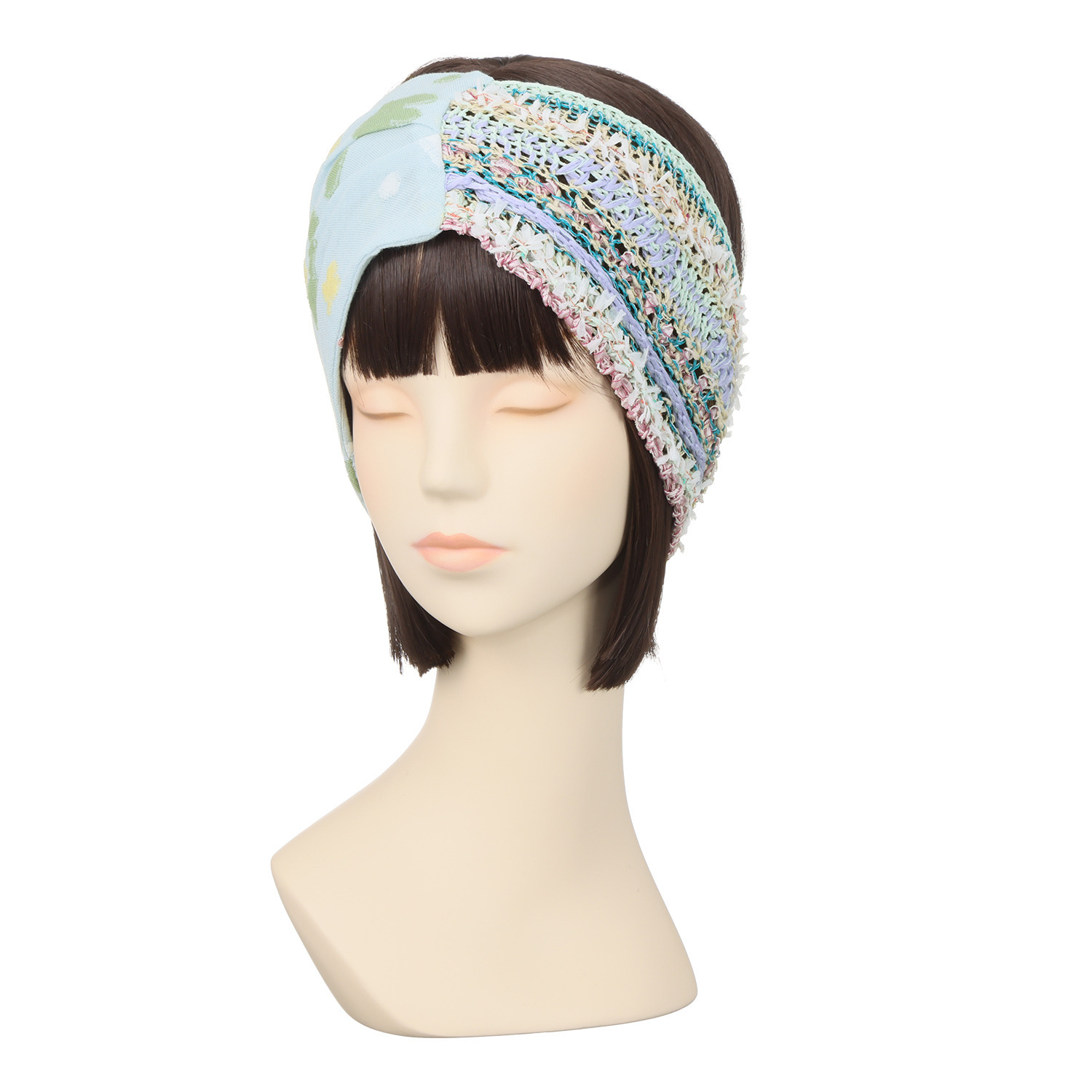 エム　アンド　キョウコ ウェーブレースニット ジャージー切替デザイン ヘアバンド