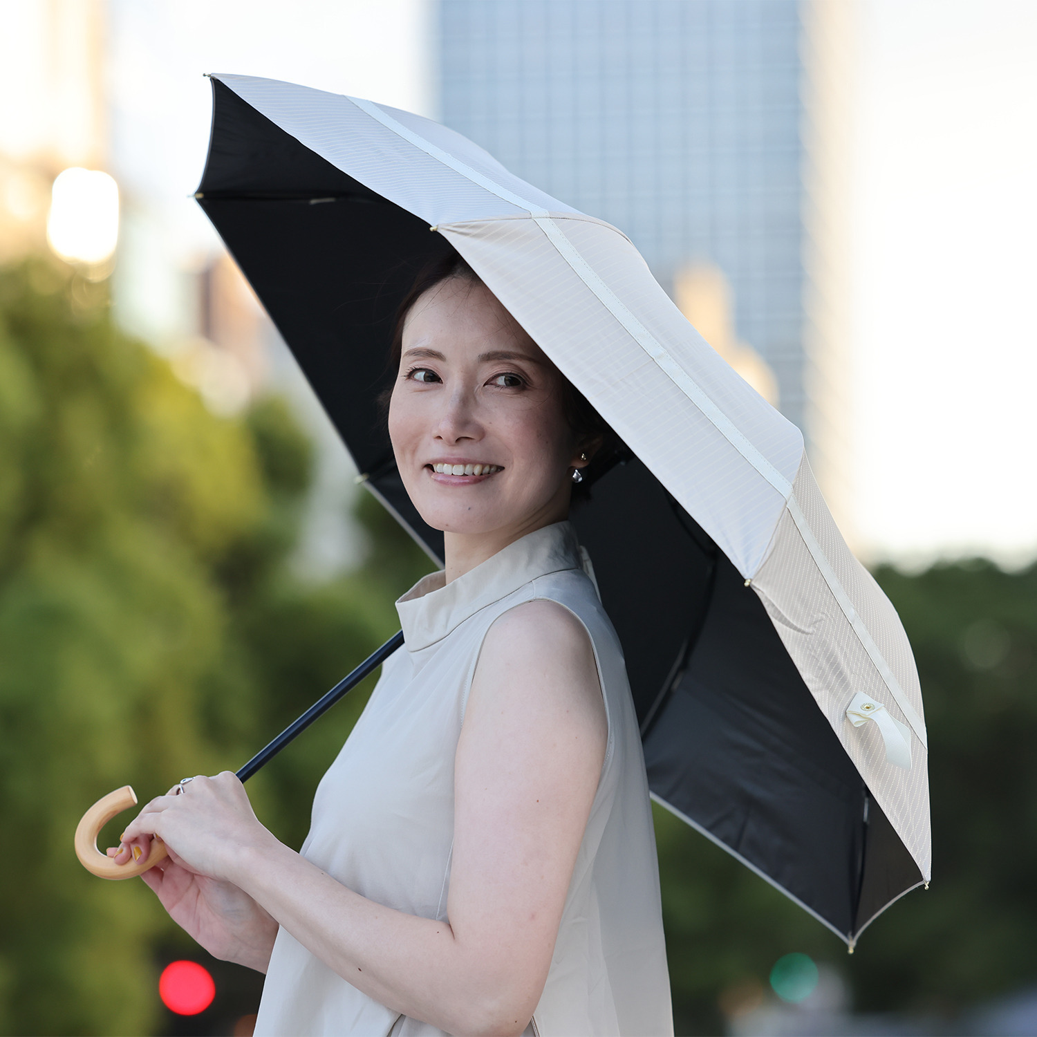 センテリオ 遮光・遮熱・ＵＶカット “ロープストライプ” 晴雨兼用 トップレス式折りたたみ傘