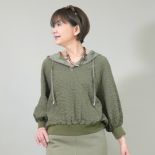 エムズ スタイル ポコポコ 異素材切替 フーディープルオーバー