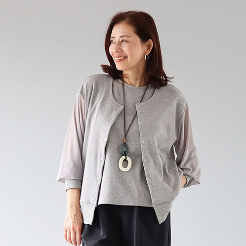 リサリサ ラメジャージー シアースリーブ切替 カーデブルゾン