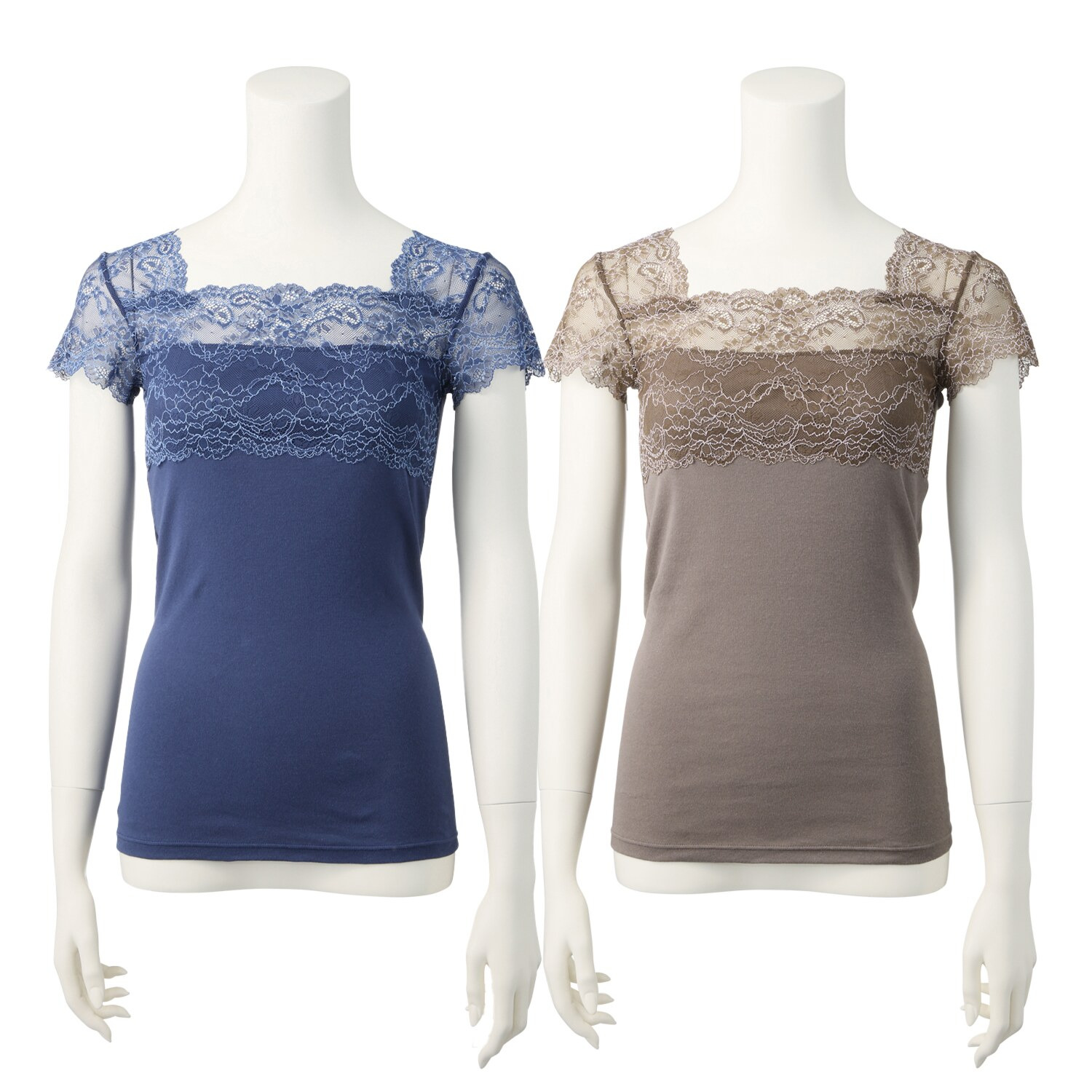 肌ごころ カラーはお任せ！ 綿１００％ フレンチスリーブ レーシータンクトップ お楽しみ２枚セット