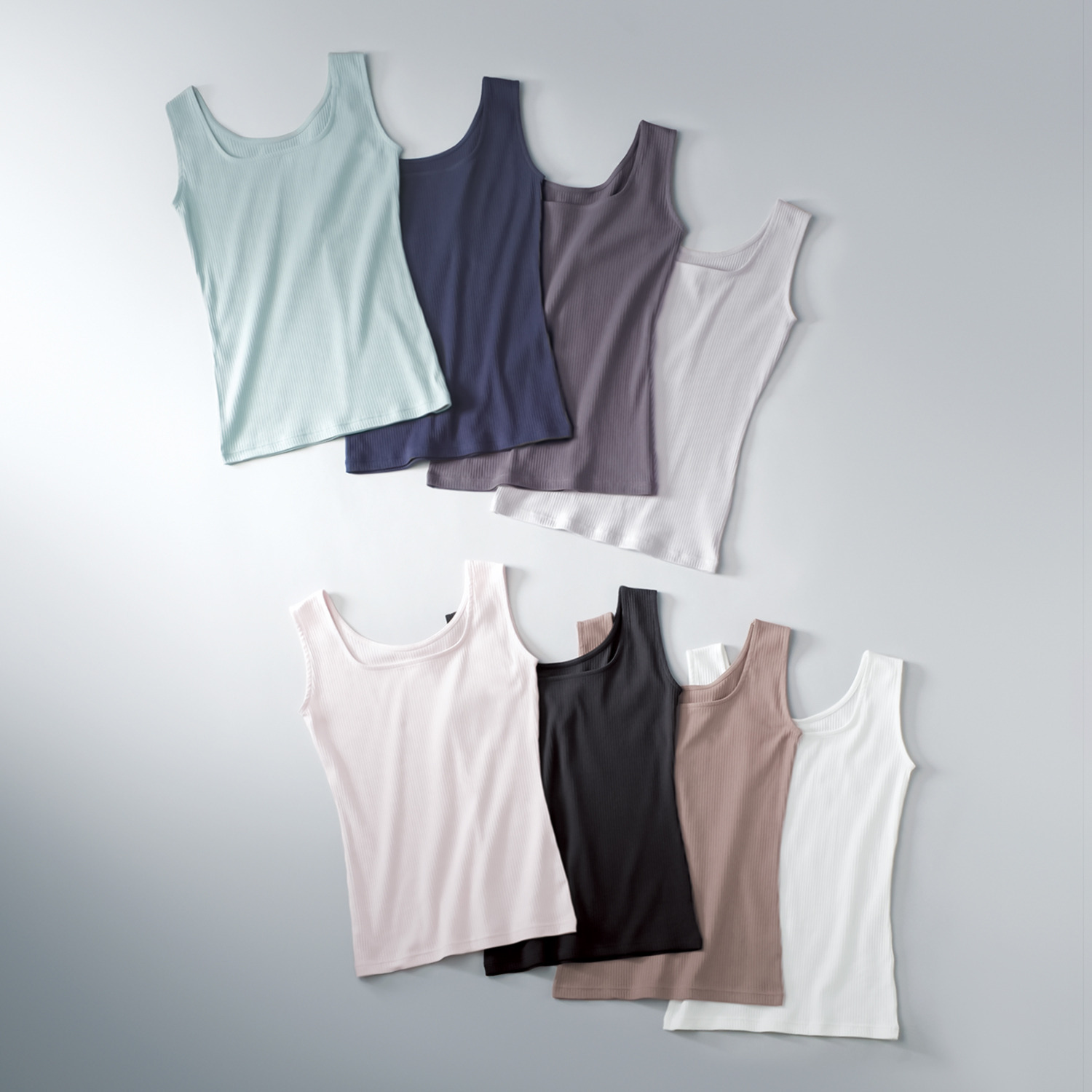 ジュエル オーガニックコットン混 ストレッチリブ編 スクエアネック タンクトップ４枚セット