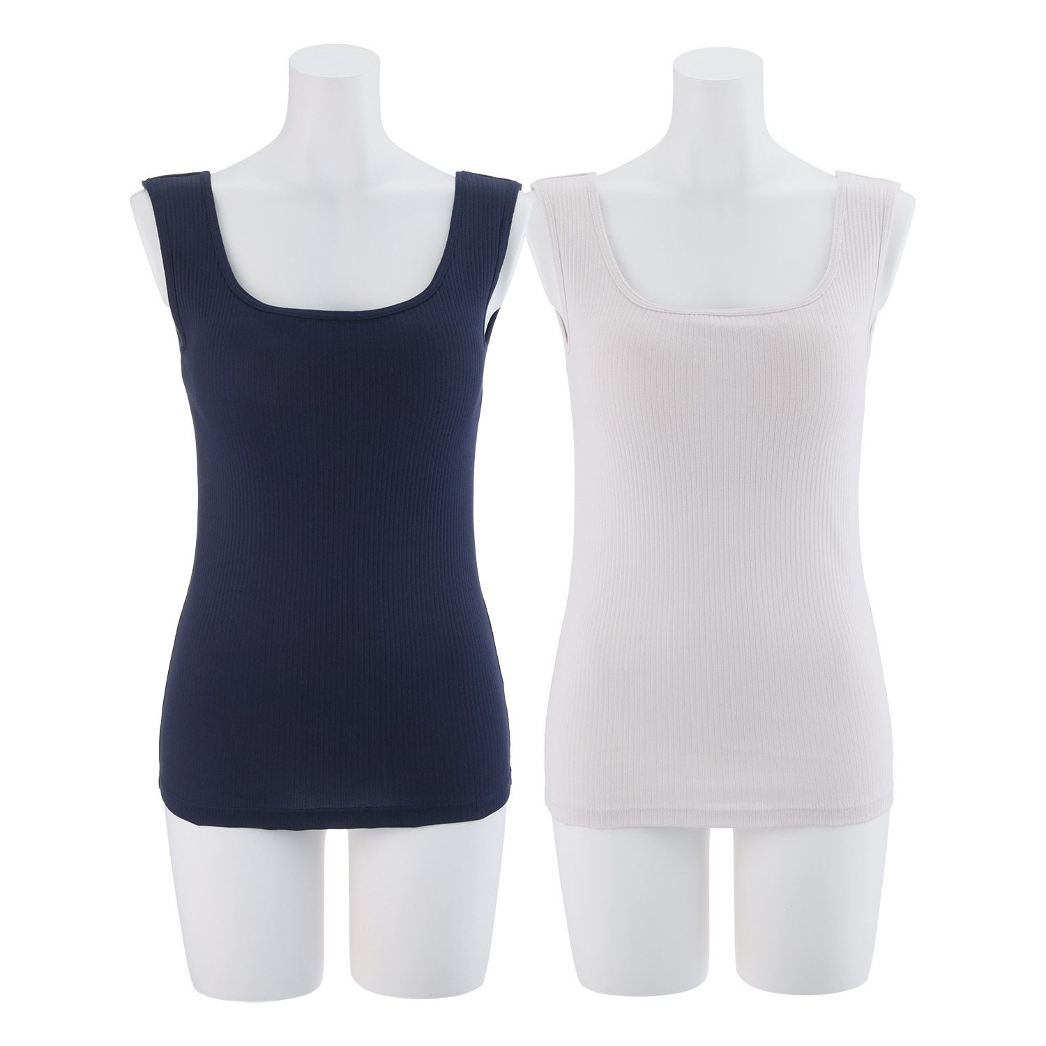 ジュエル オーガニックコットン混 ストレッチリブ編 スクエアネック カップ付タンクトップ ２枚セット