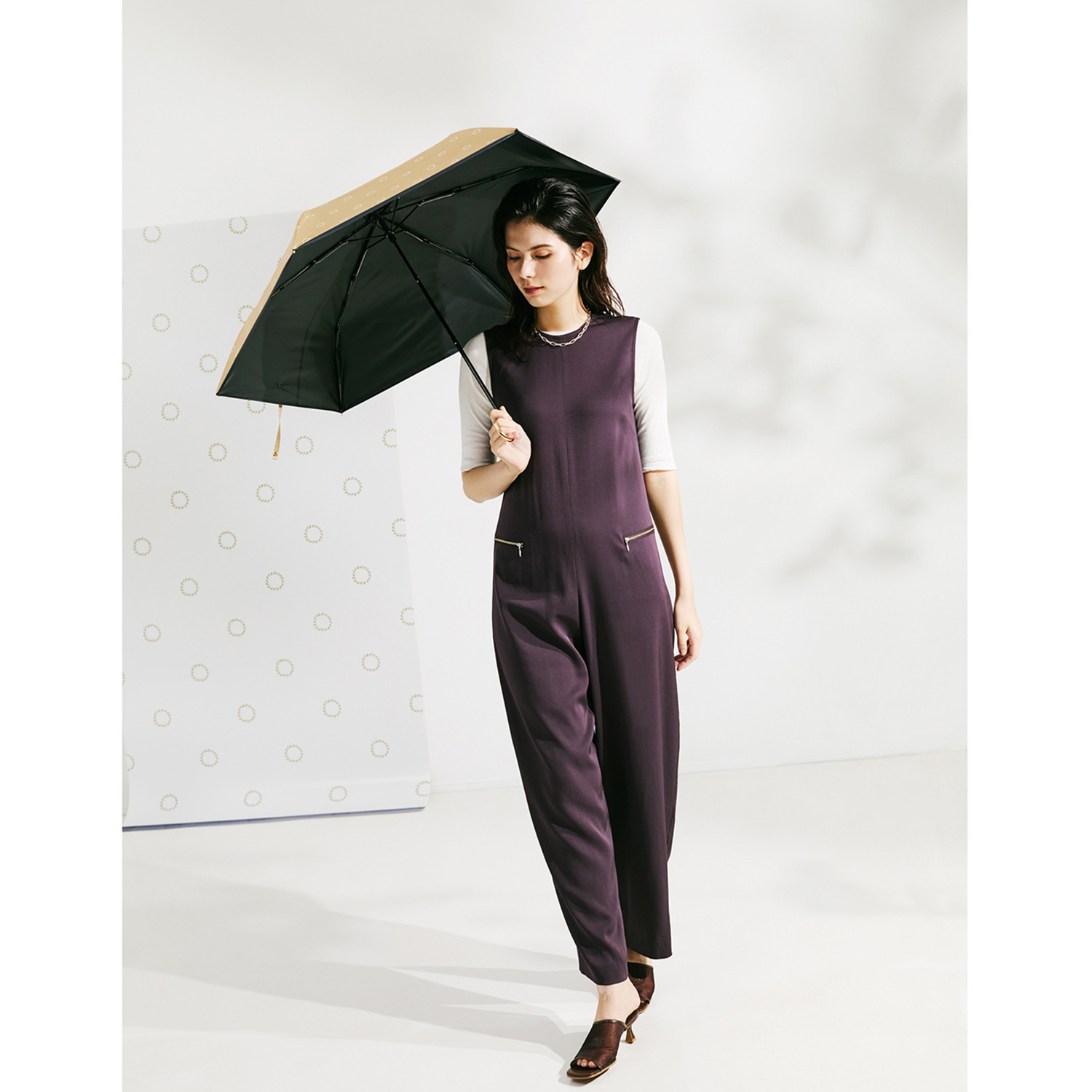 ウォーターフロント ＵＶカット・遮光 スレンダーハンドル ロープドット柄 晴雨兼用折りたたみ傘