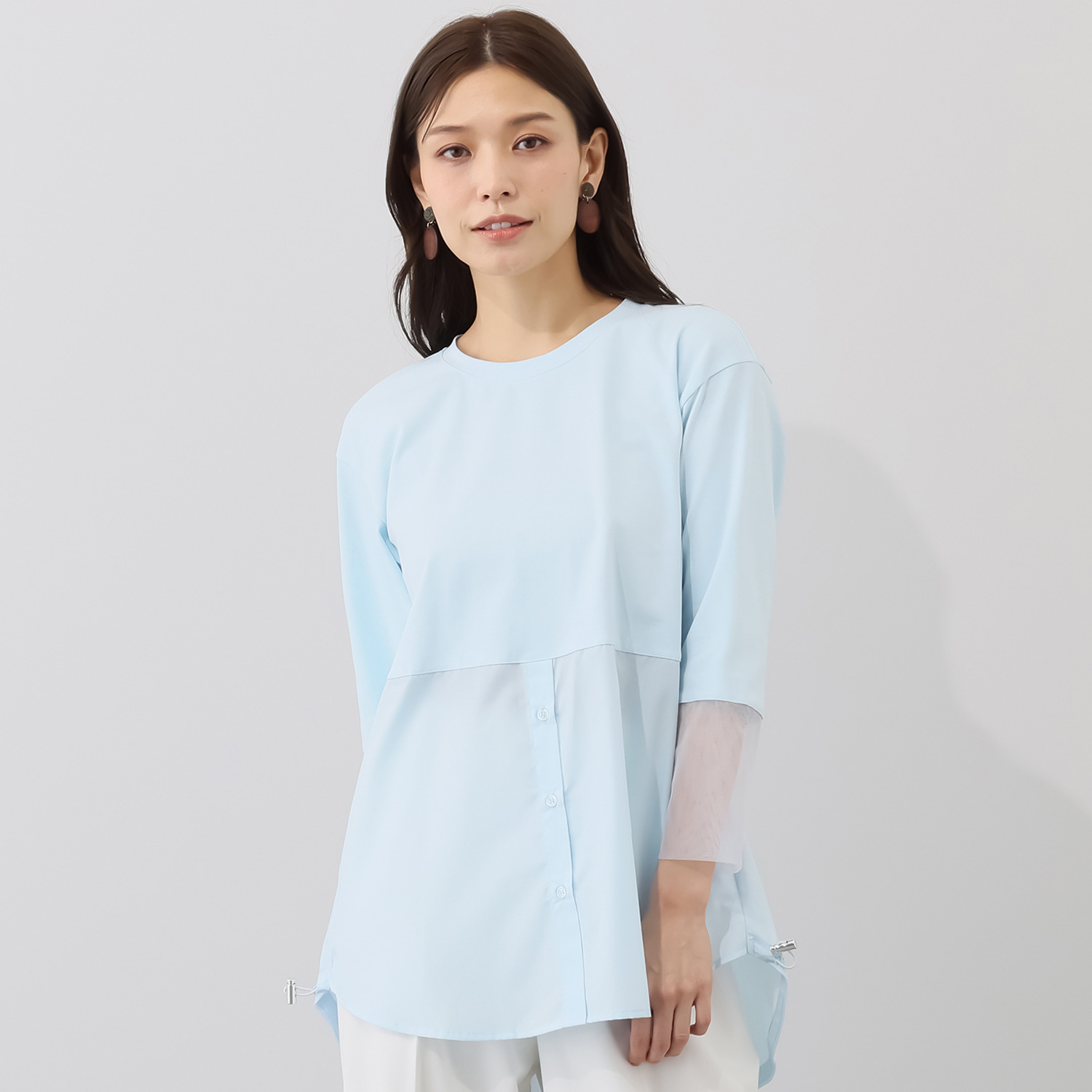 イシカワラボ★ヒトミ ソフトポンチ 異素材ドッキング レイヤード風プルオーバー