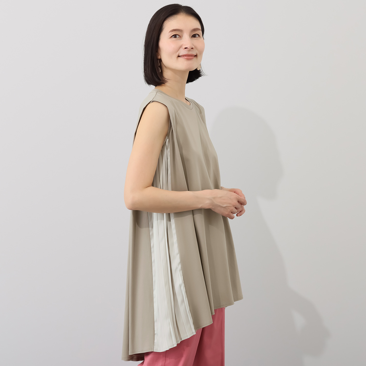 アンリック　オー　ブルー シルケットコットン サイドプリーツアクセント マジックスリーブ チュニックプルオーバー