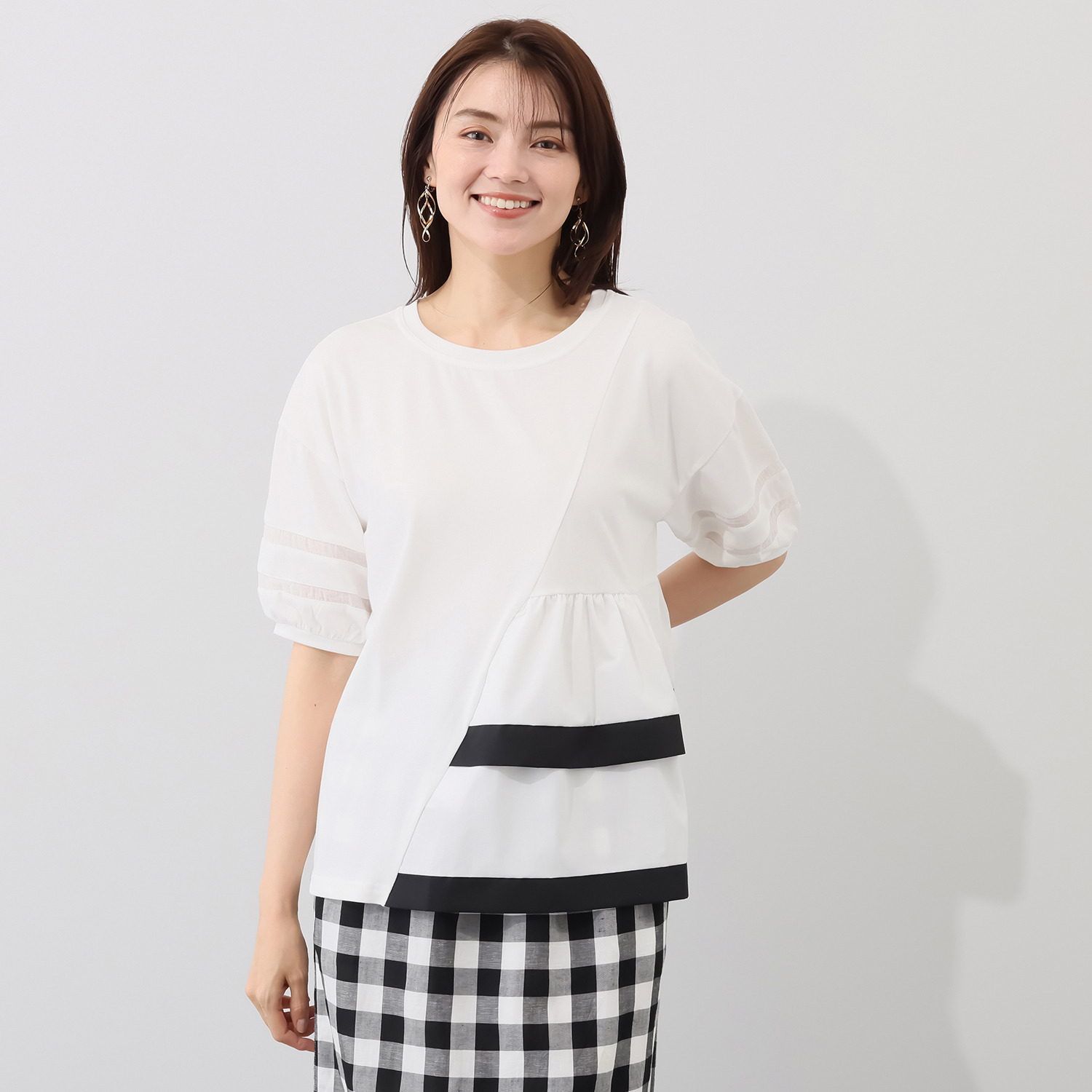 ラヴィーコンフォート 接触冷感 サイドフリル＆ レースアクセント 異素材ＭＩＸ 大人プルオーバー