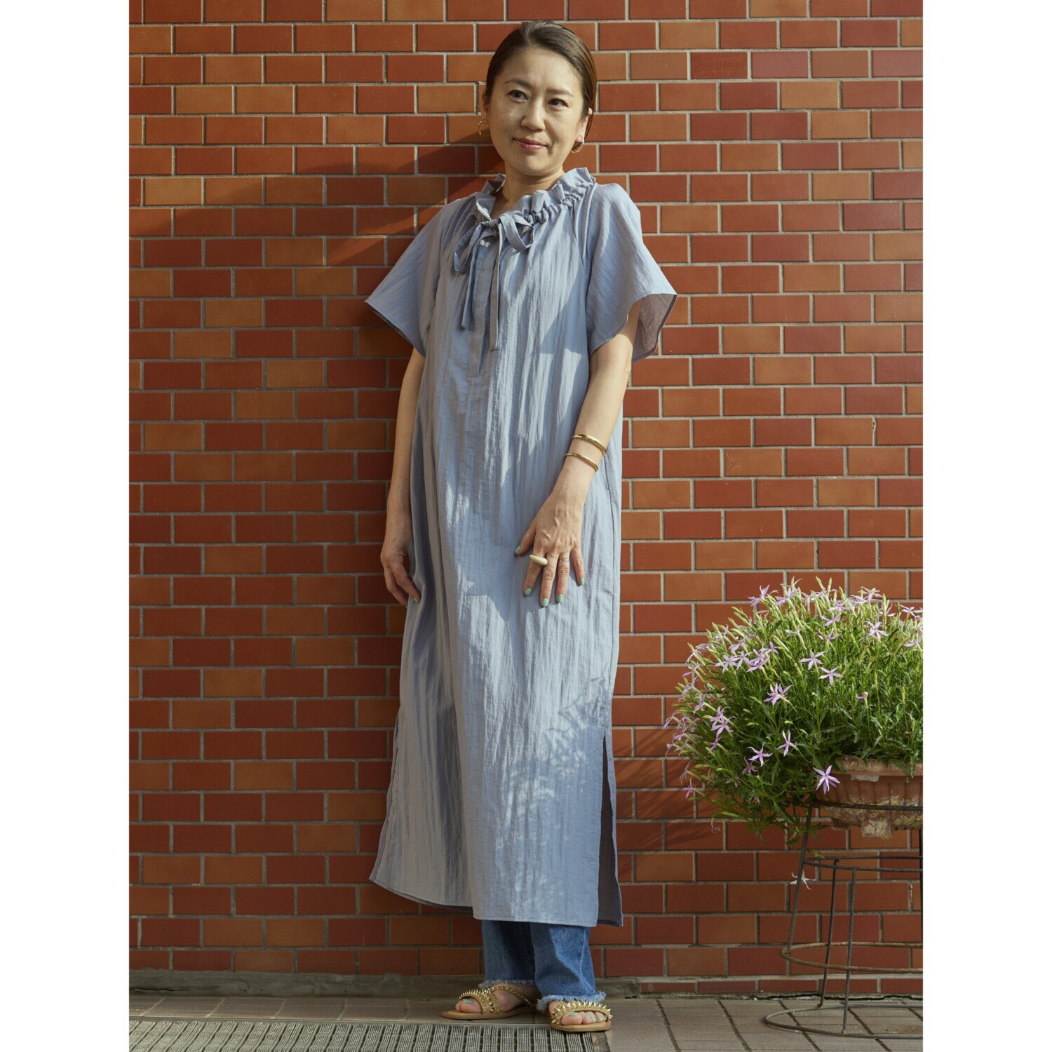 チーロ 接触冷感 スタイルアップ フリルギャザー ワンピース