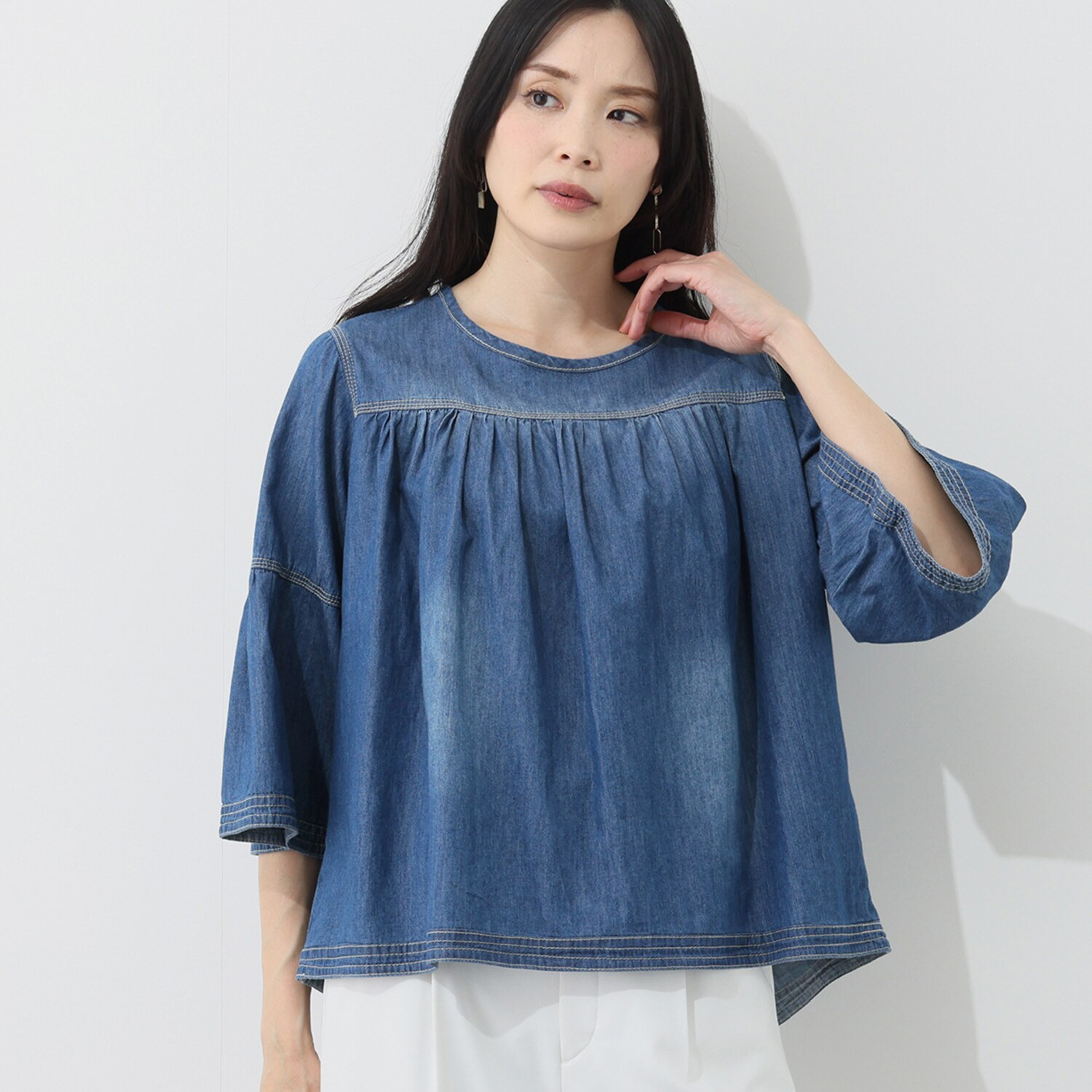 ダジュール ギャザーデザイン デニムブラウス