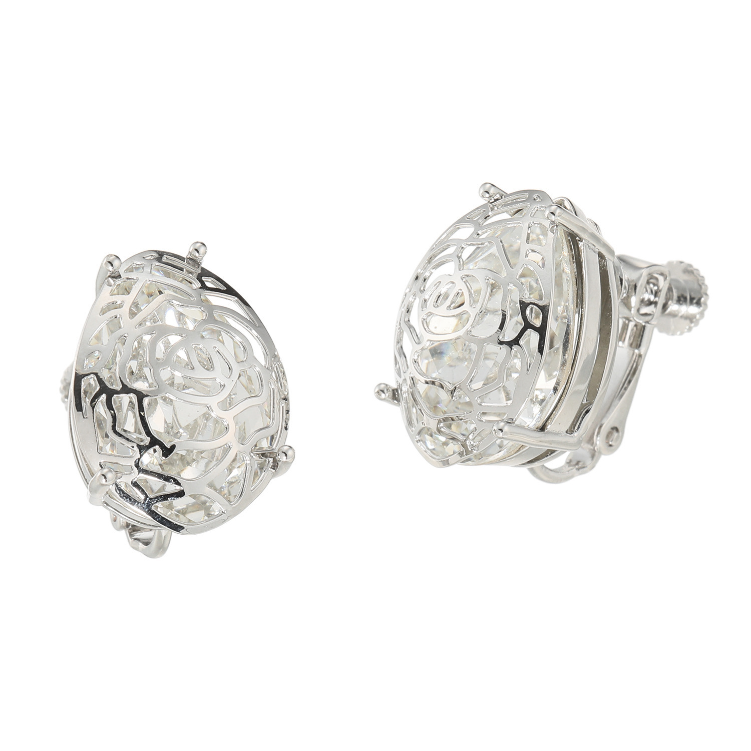 ユキコ　ハナイ ビジュウ 透かしデザイン ローズモティーフ ペアシェイプ イヤリング／ピアス