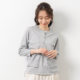 元町ゼラール さらさら天竺 ポケットアクセント カーディガン