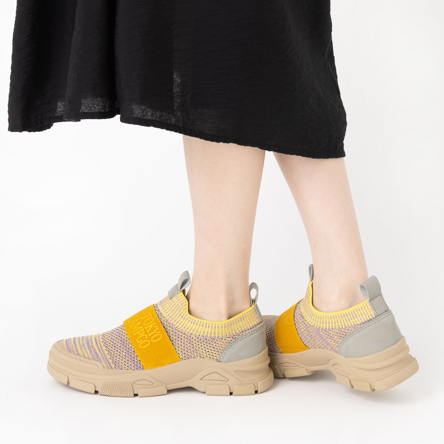 トーキョーキャンプゴー 防水・防滑 ニット素材で着脱ラクラク ボリュームソール スリッポンシューズ